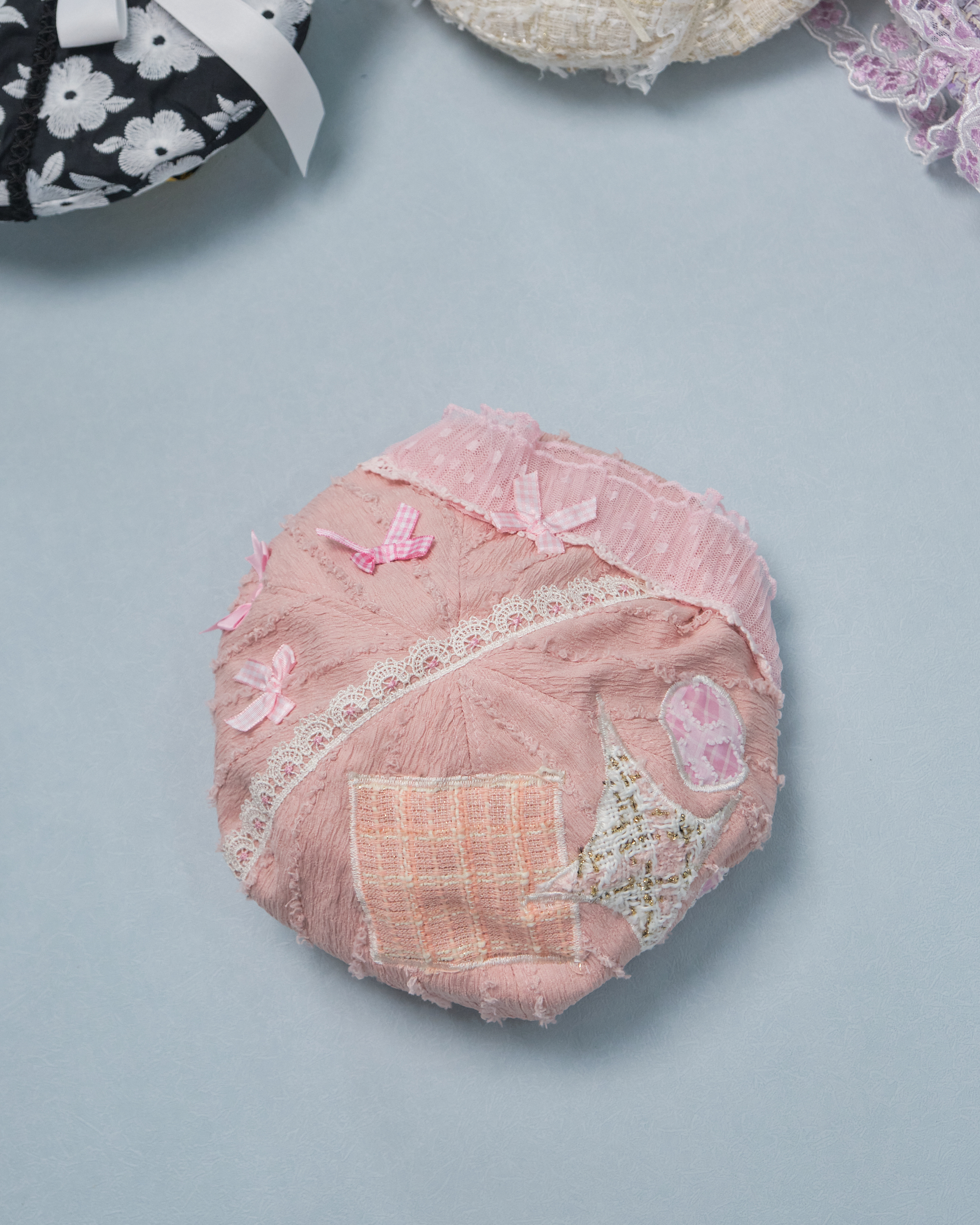 11277 Patchwork Laced Tweed Beret