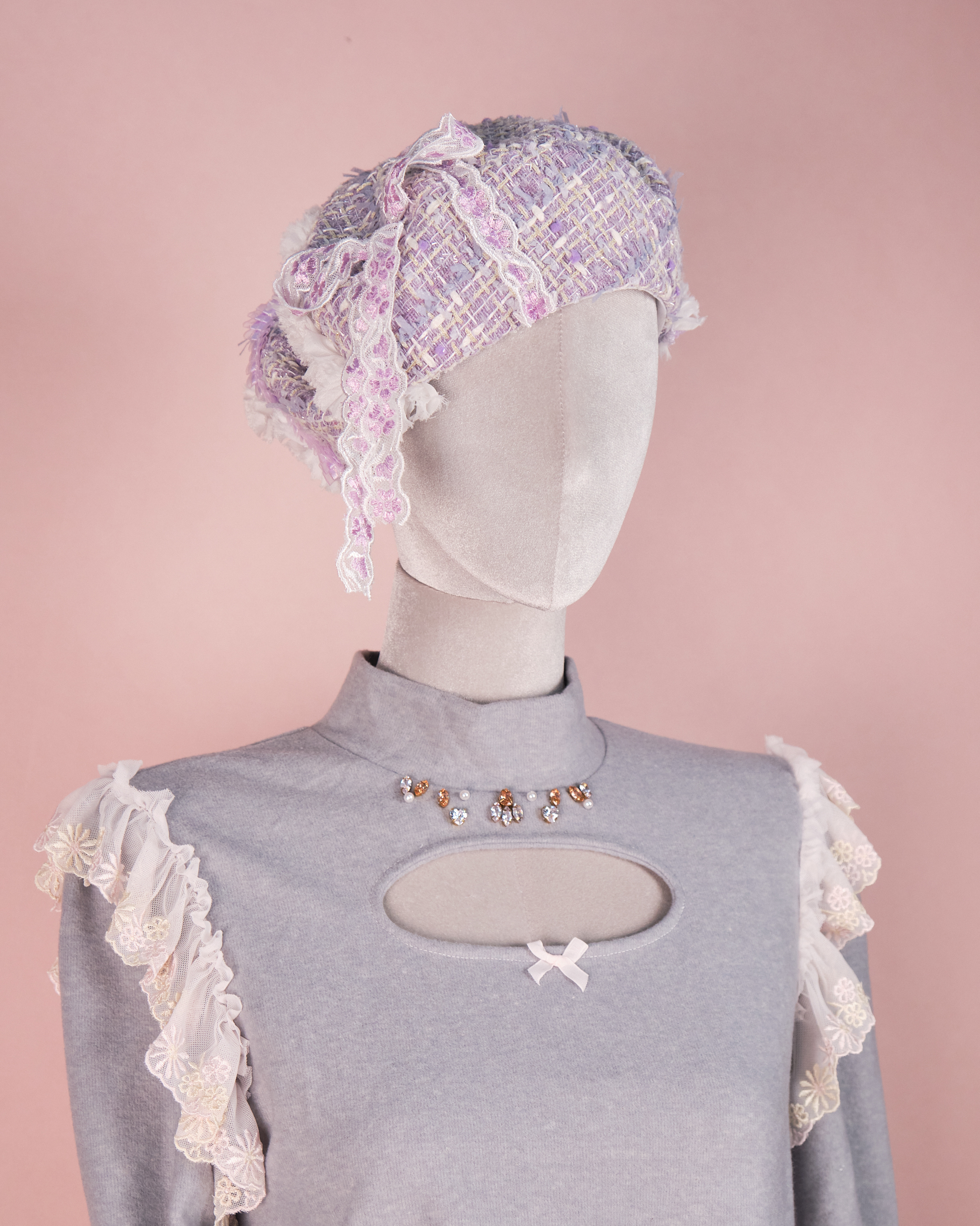 11280 Patchwork Laced Tweed Beret