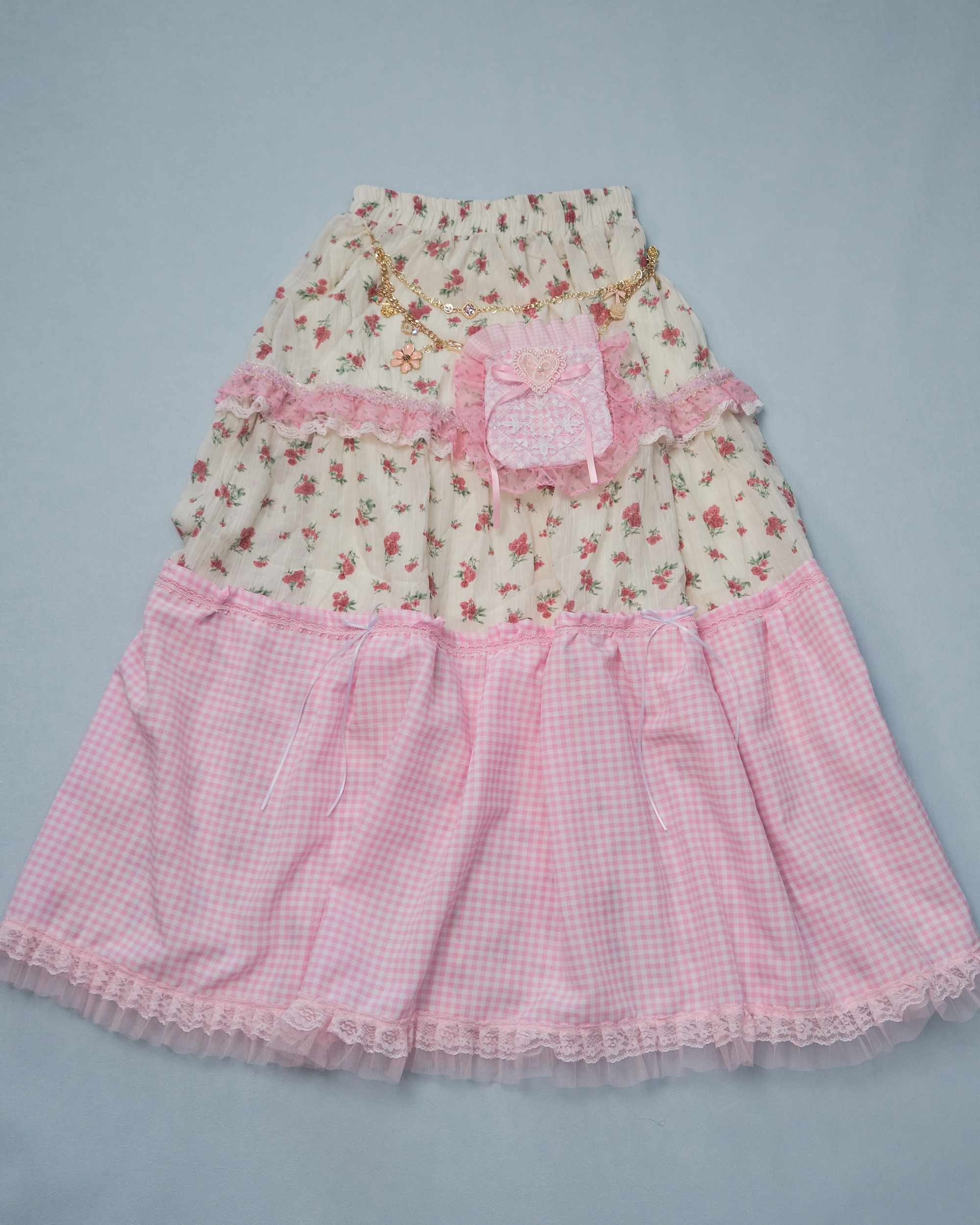 11286 Pastoral Style Plaid Long Skirt With Detachable Pocket