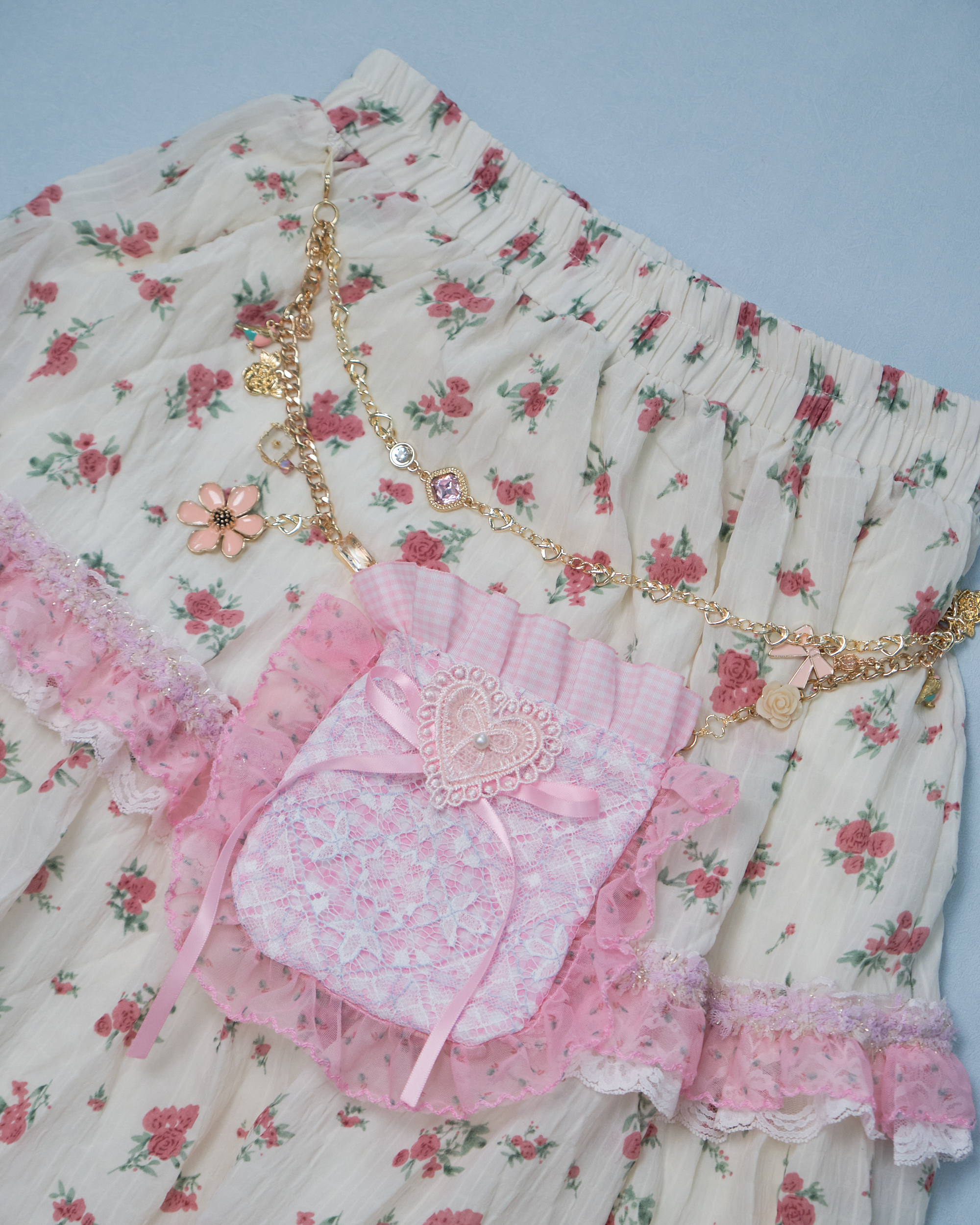 11286 Pastoral Style Plaid Long Skirt With Detachable Pocket