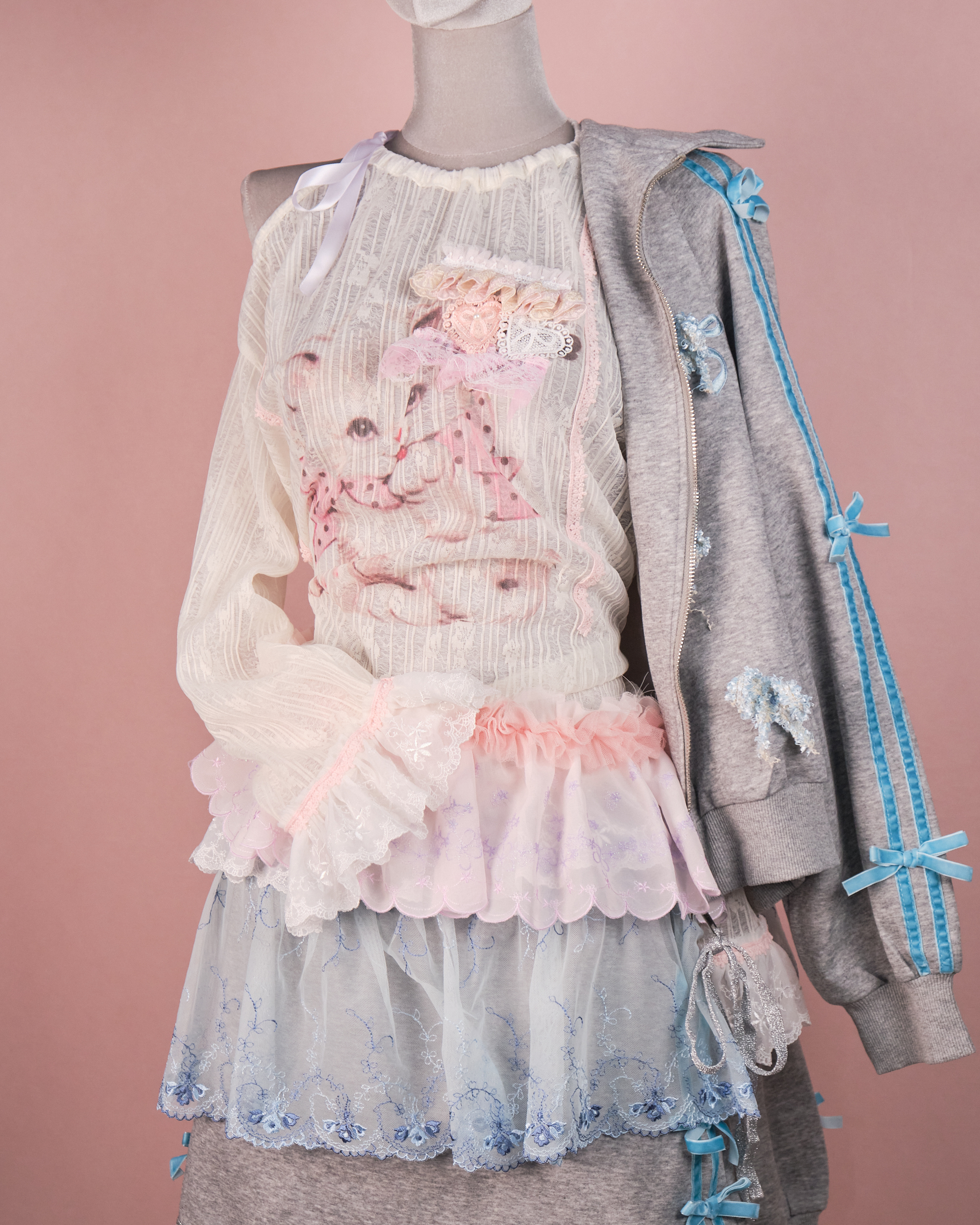 11317 Ruffle Printing Hoddie(Oversize)