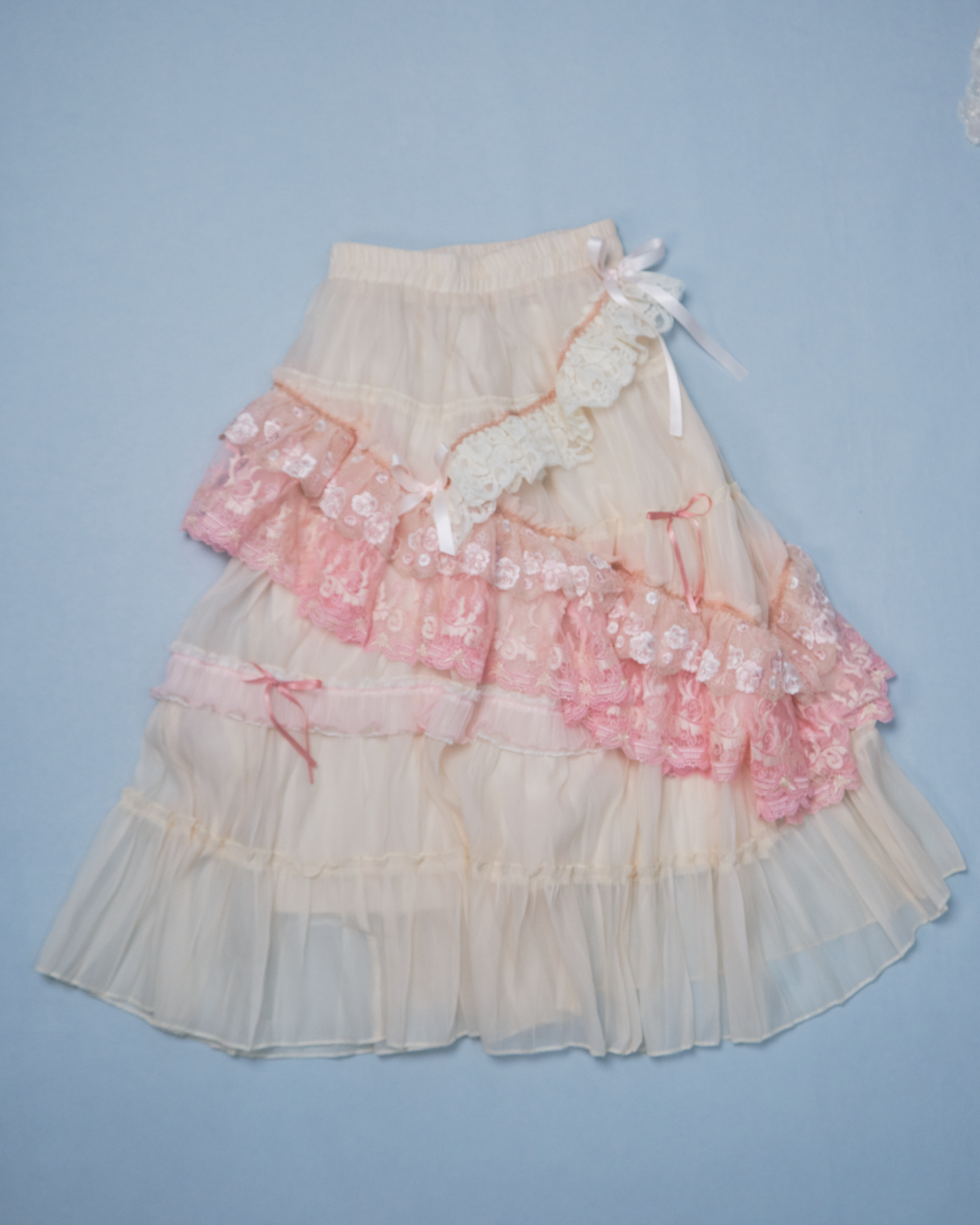 11323 Elegant Layered Elastic Waist Long Skirt