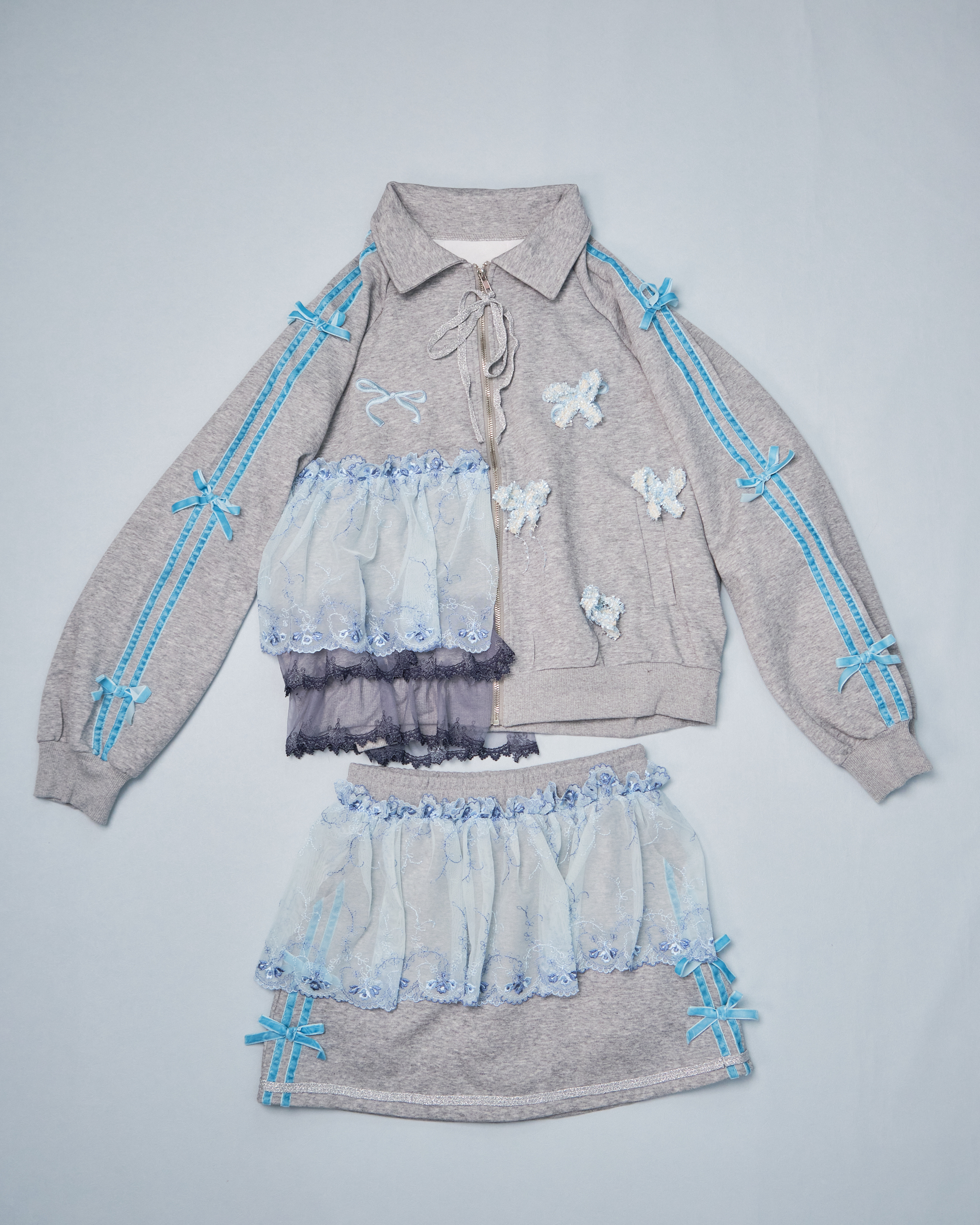 11342 Cute Sporty Style Ribbon Jacket And Skirt Set