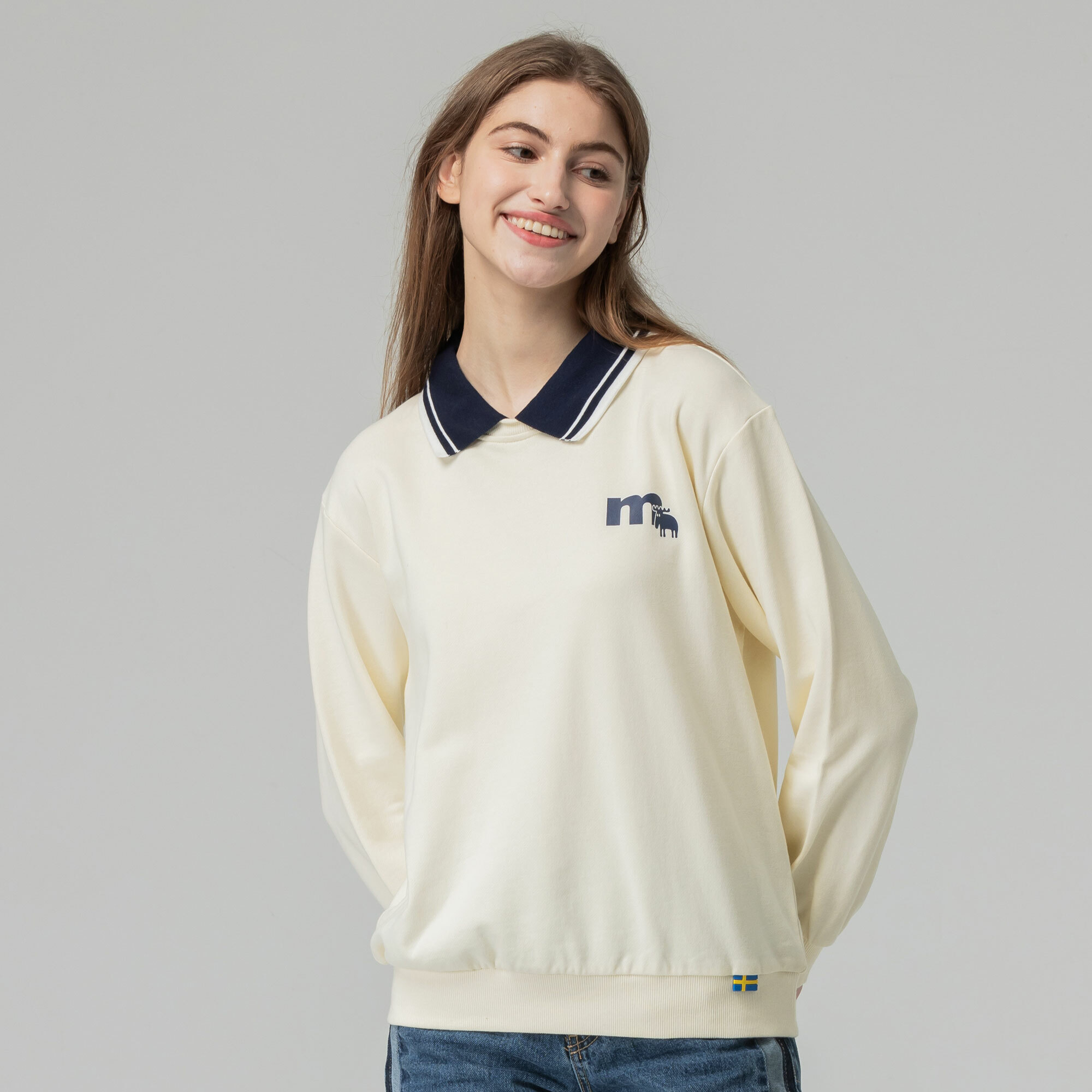 moz Sweden moose 100% cotton college style POLO long T