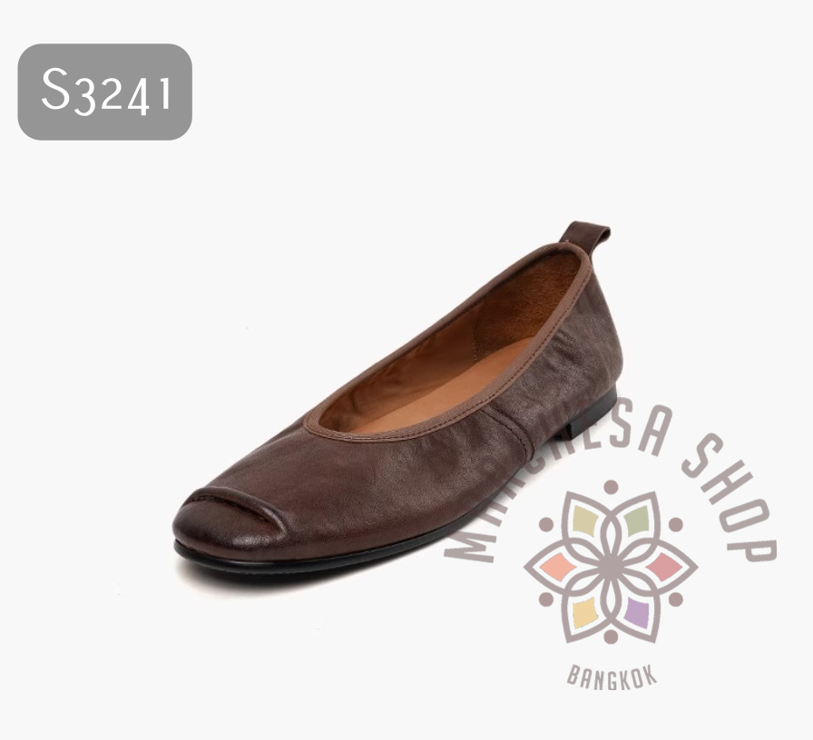 S3241 - 全真皮羊仔皮純色凸紋圓頭平底鞋