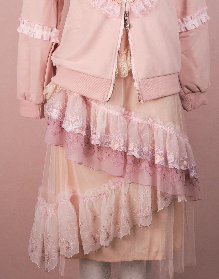 11343 Elegant Layered Elastic Waist Long Skirt