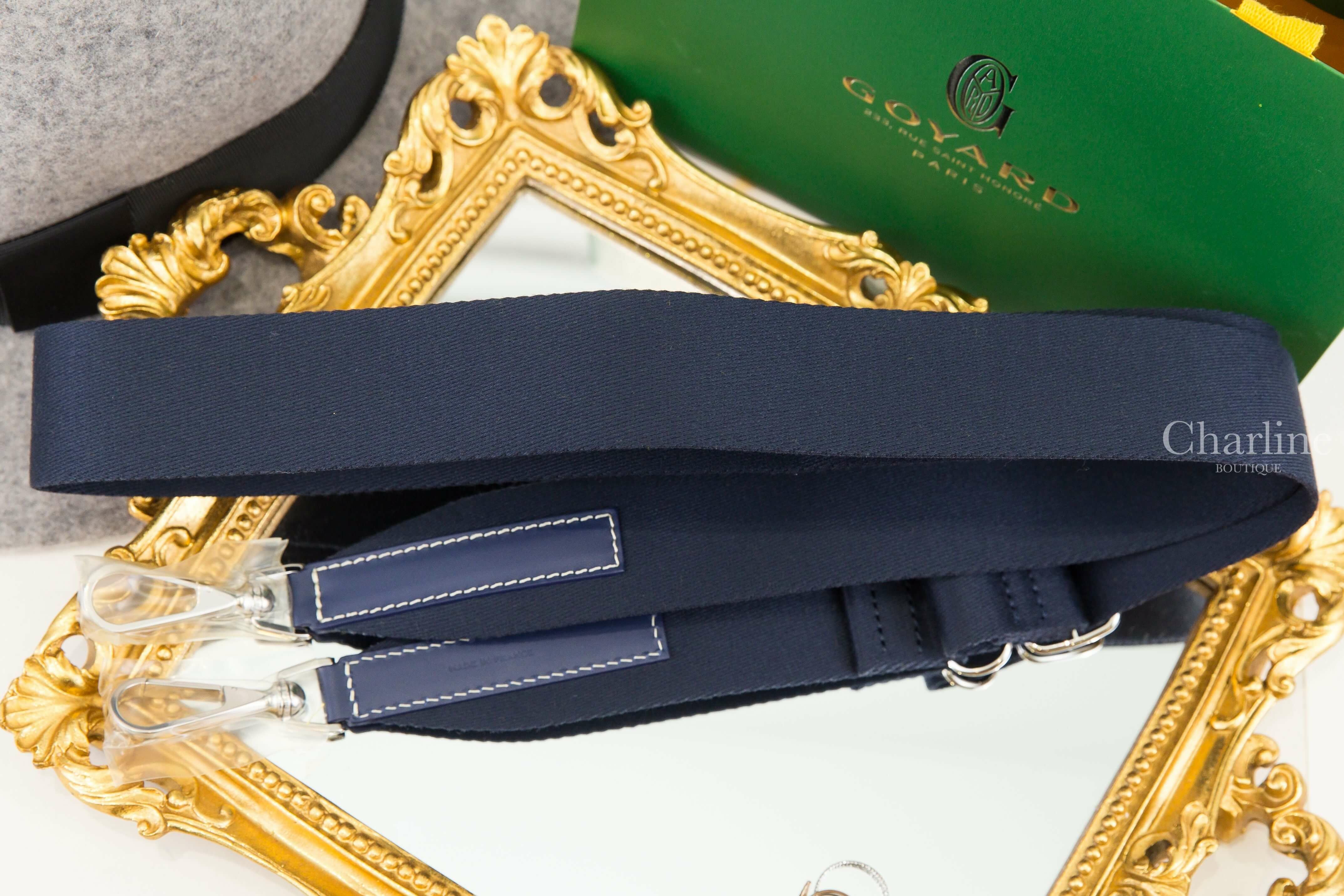 Goyard Sangle MM Strap 海軍藍帆布皮革銀釦寬版背帶-Charline Boutique 精品代購