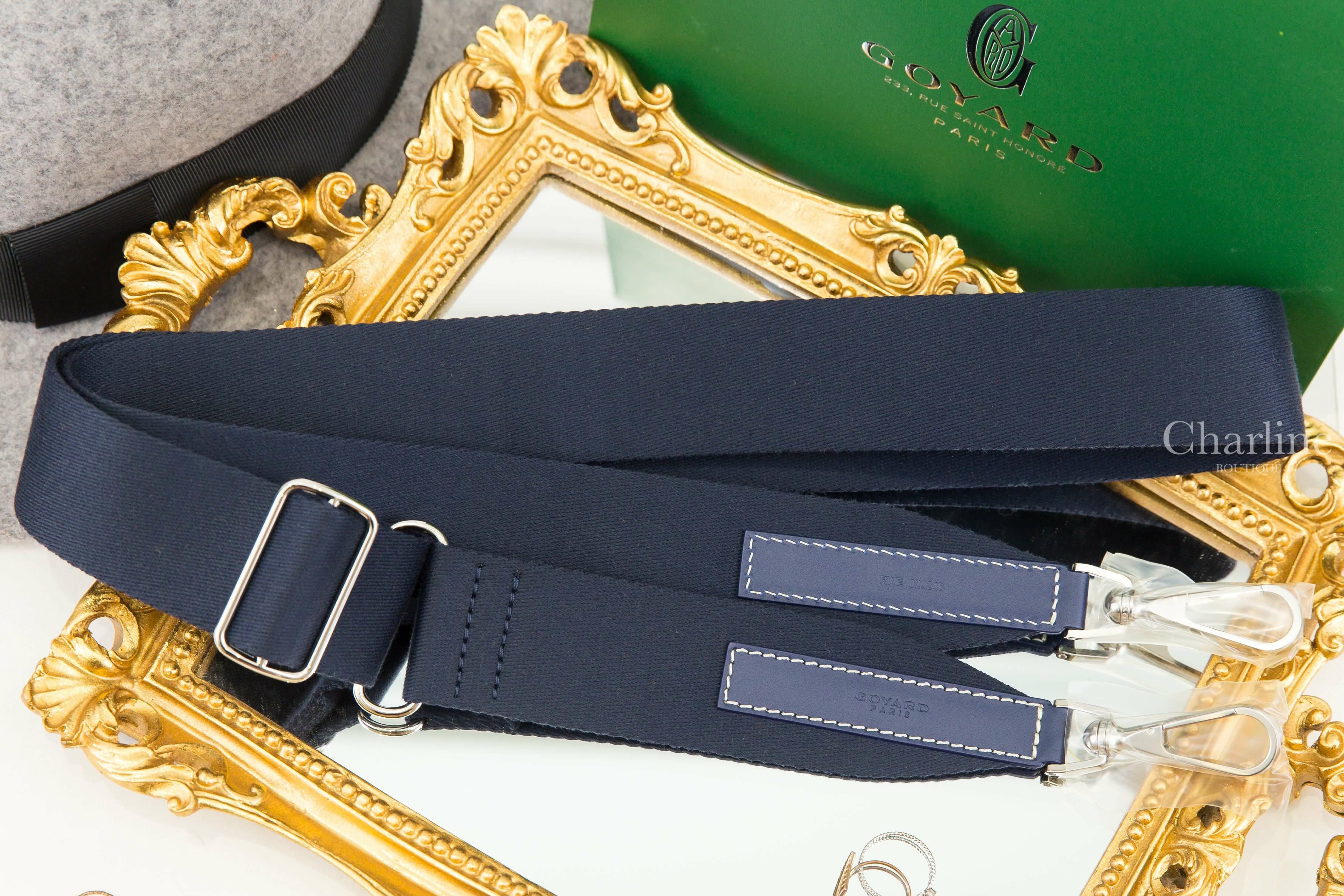 Goyard Sangle MM Strap 海軍藍帆布皮革銀釦寬版背帶-Charline Boutique 精品代購