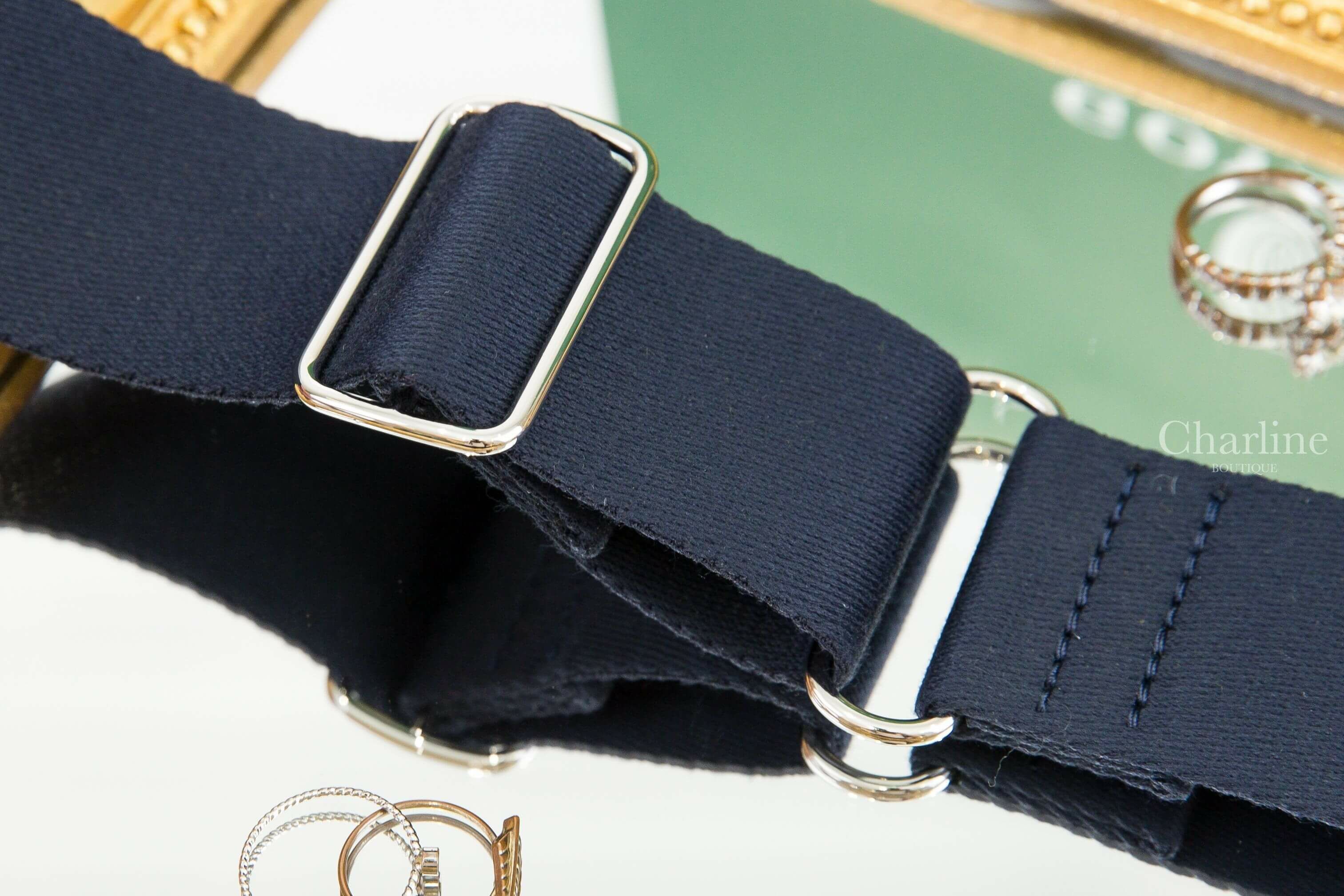 Goyard Sangle MM Strap 海軍藍帆布皮革銀釦寬版背帶