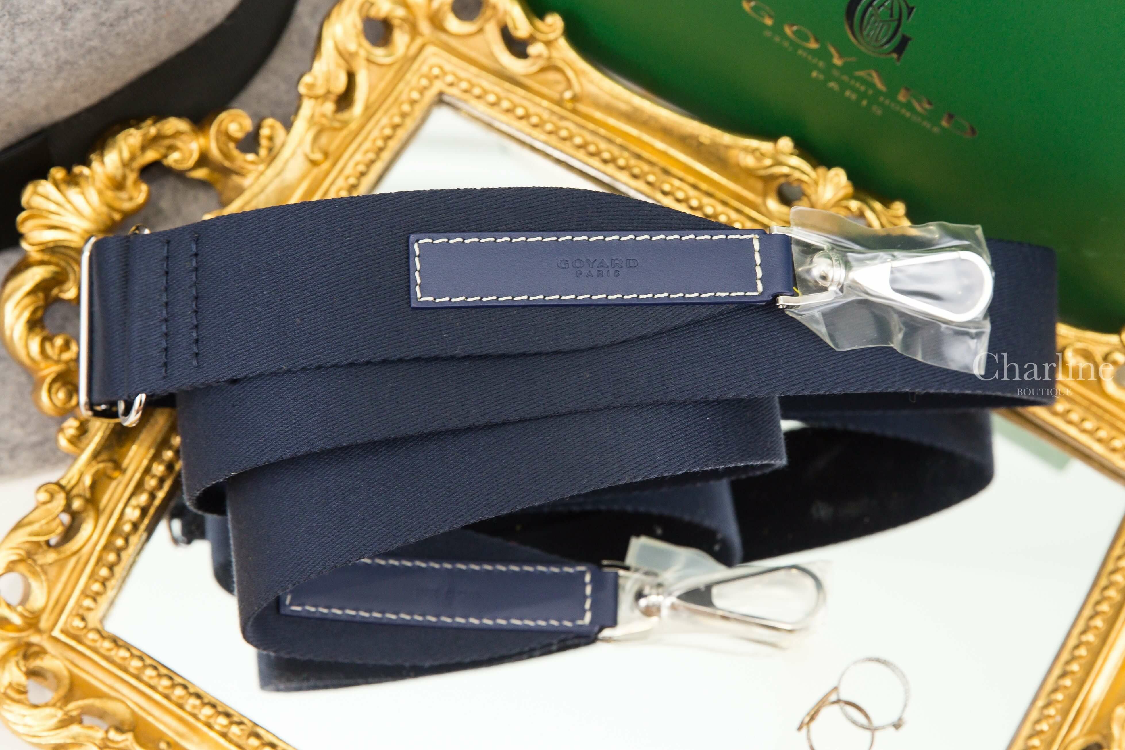 Goyard Sangle MM Strap 海軍藍帆布皮革銀釦寬版背帶