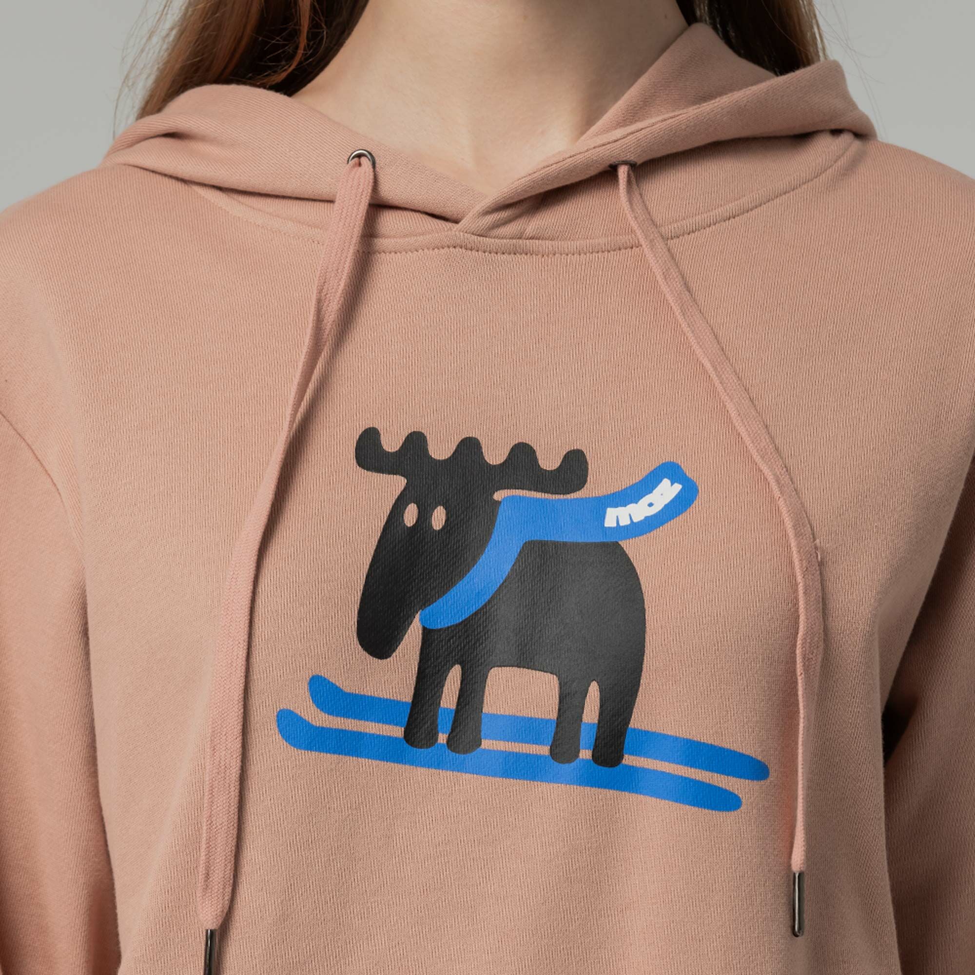 moz瑞典 雪橇駝鹿 100%純棉 帽T-霧粉(亞洲版) 女款