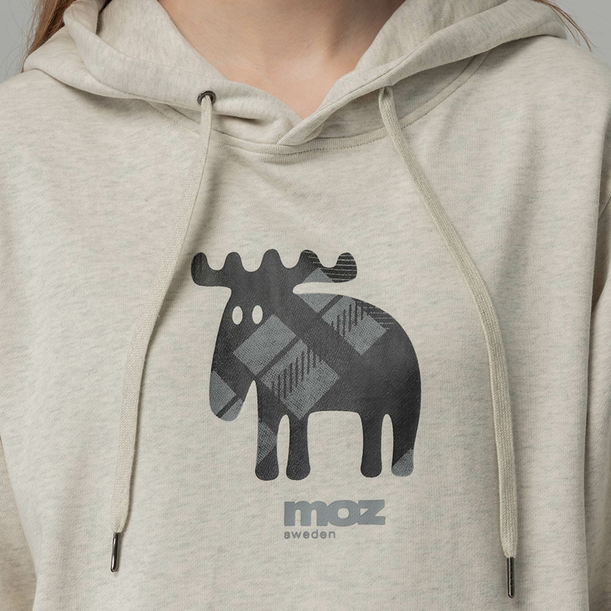 moz瑞典 格紋駝鹿 100%純棉 帽T-麻花灰(亞洲版) 女款