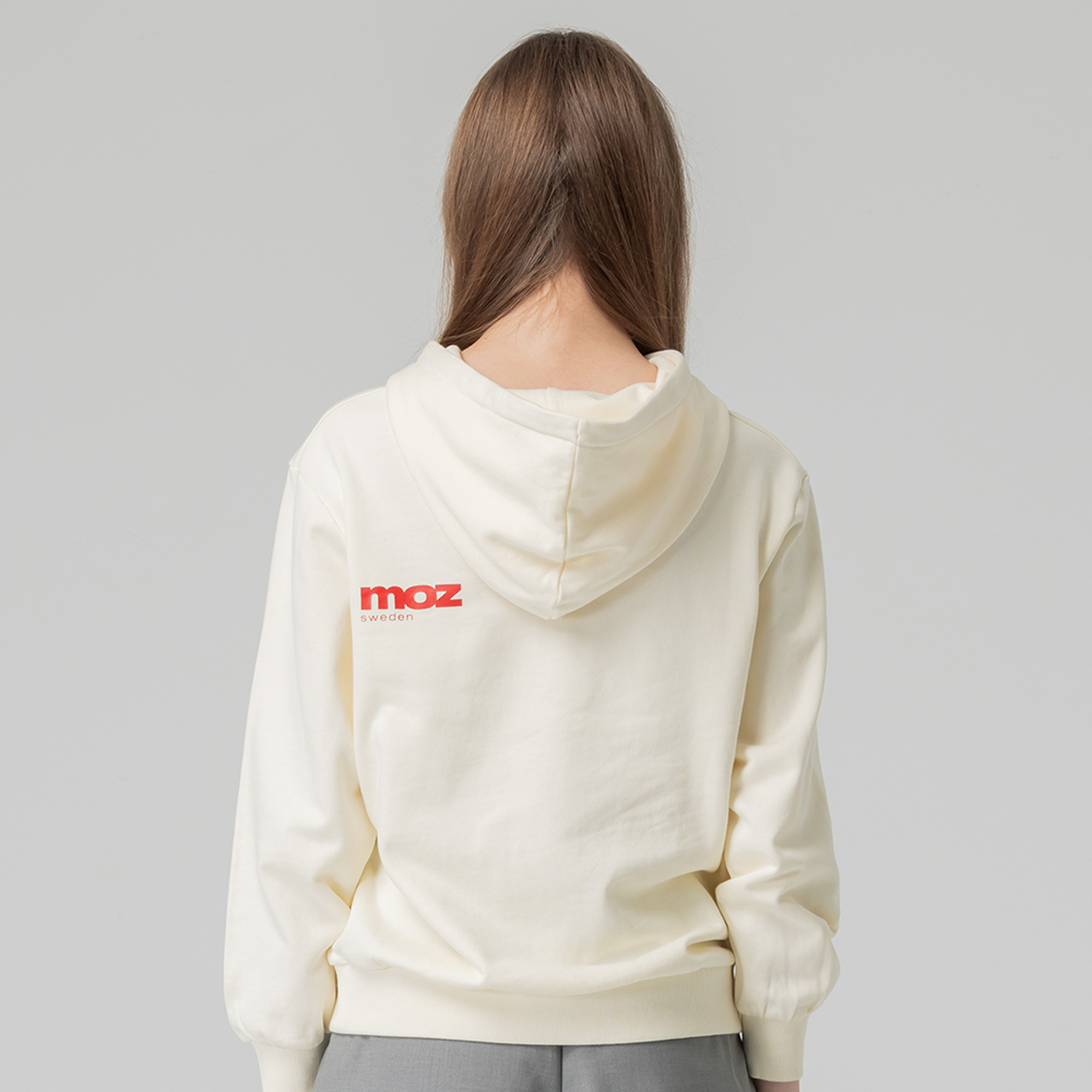 moz瑞典 心心相印駝鹿 100%純棉 帽T-奶油白(亞洲版) 女款