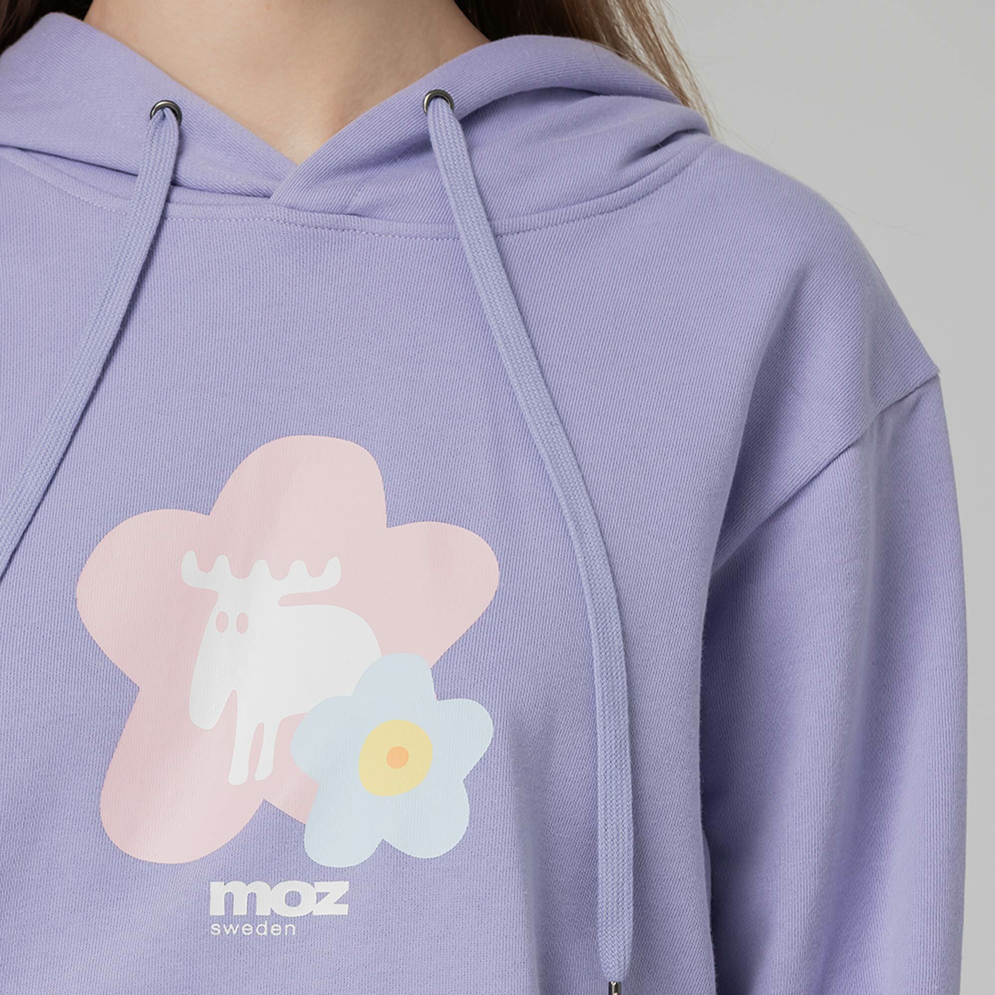 moz瑞典 FLOWER駝鹿 100%純棉 帽T-薰衣草(亞洲版) 女款