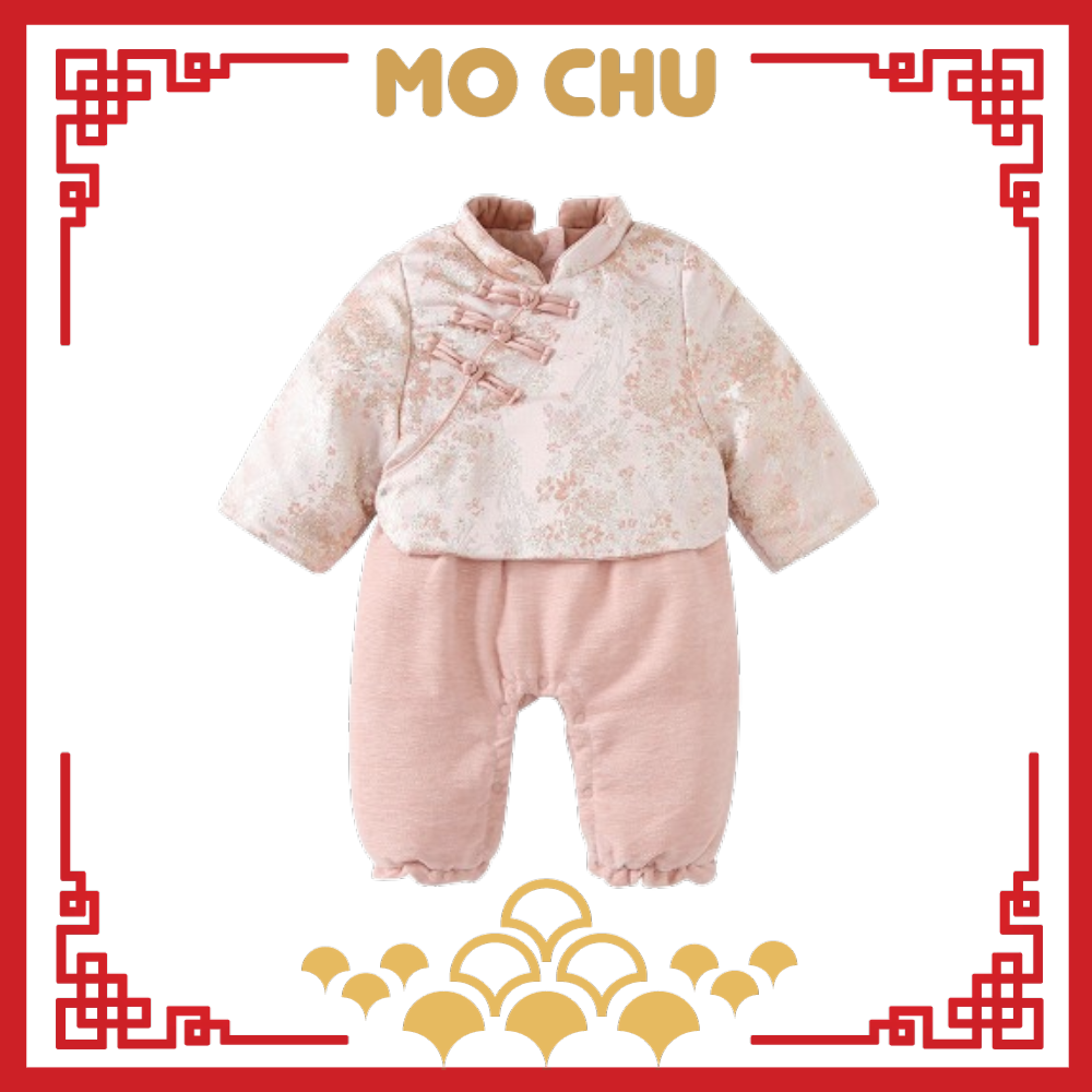 (73.90cm現貨)粉金盤扣加絨保暖連身衣