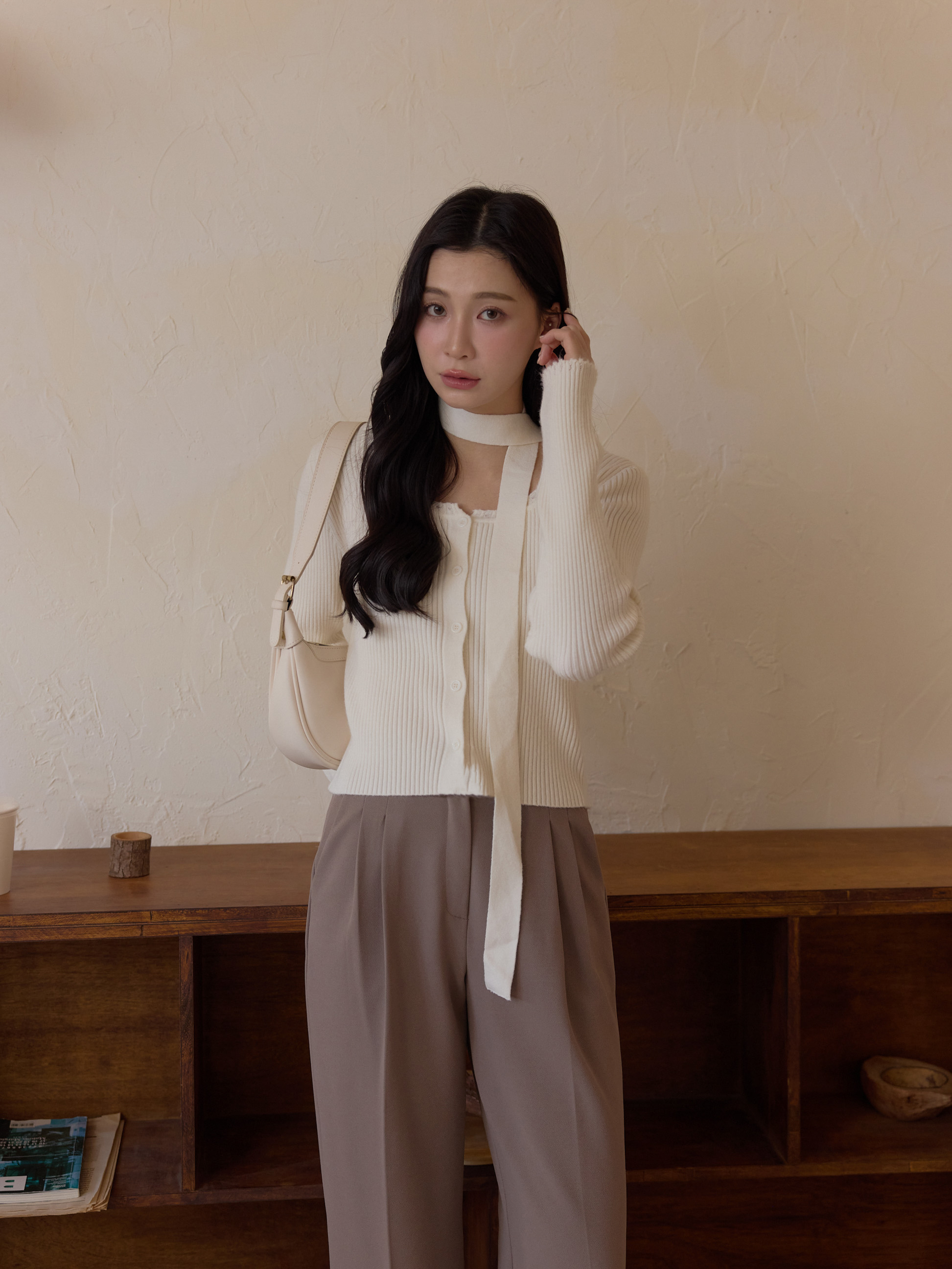 仙氣繞脖方領坑紋針織