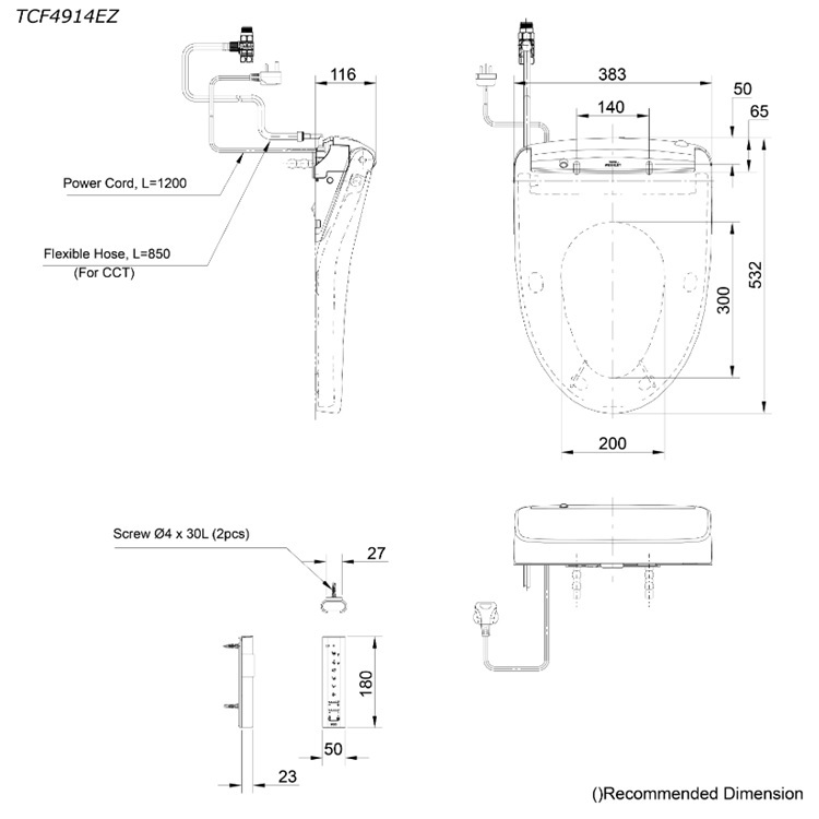 Toto C769CE + S769DRE + TCF4914EZ S Trap 305mm Close-Coupled Rimless Toilet with Dual Flush 3/4.5L 3D Tornado Flushing *CEFIONTECT* With Elongated Multi-function Washlet with wireless remote (AC220V)