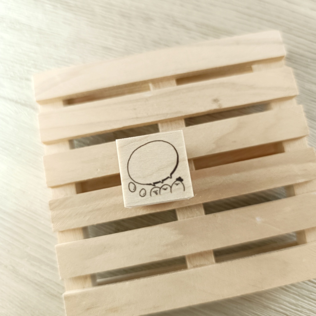 日本YUN．雞家族-對話框 2x2cm原創櫸木印章