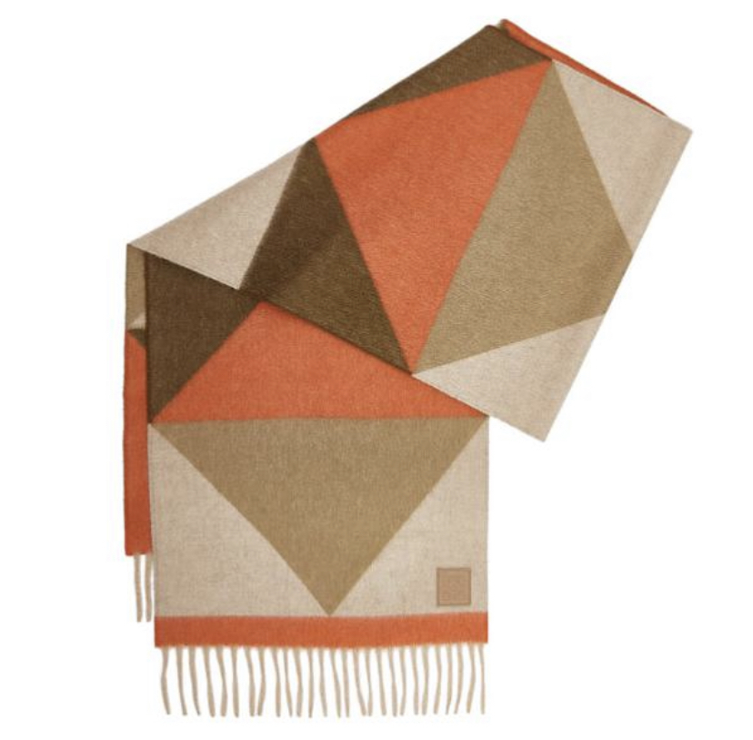 LOEWE 羊絨駝色/橙色圍巾頸巾