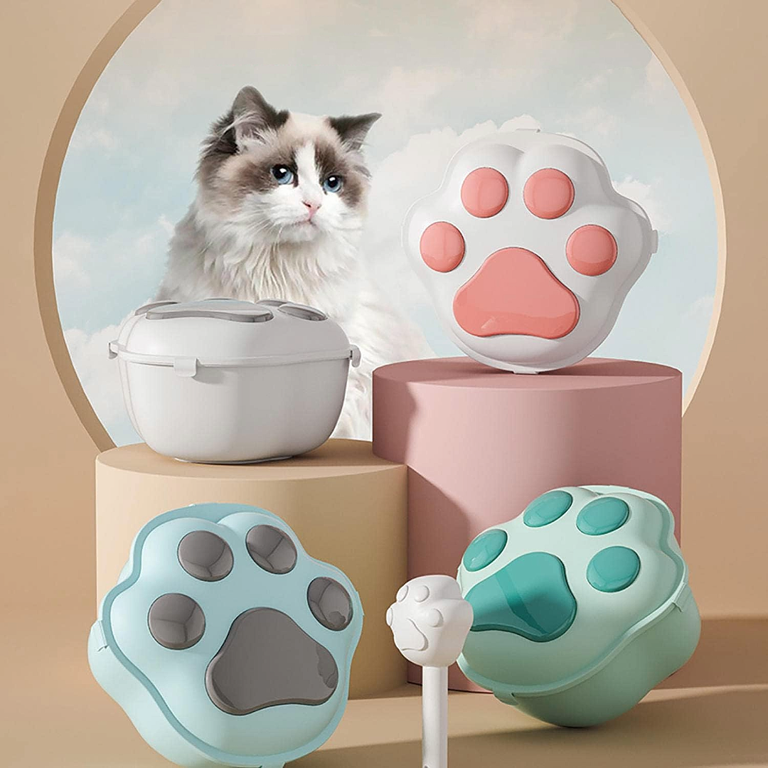 魔力肉球 寵物飼料桶 儲存桶 小貓爪 綠色