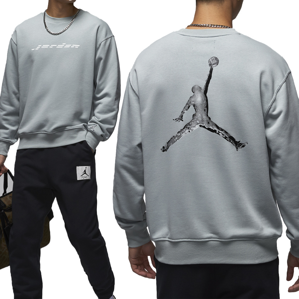 Nike J FLC Crew DR GCEL 男款 灰色 毛圈布 寬鬆 大學T 衛衣 喬丹 長袖 HQ4889-041