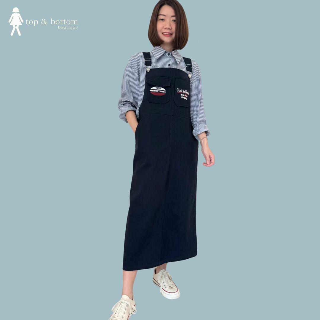 DENIM EMBROIDERED SUSPENDER DRESS