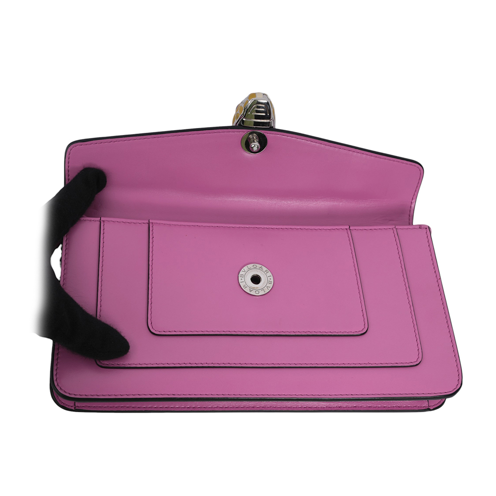【BVLGARI】Serpenti 琺瑯蛇頭橫版肩背包/手拿包(粉紫色)BG11000002