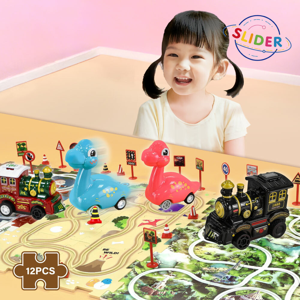 Slider玩具星球   益智拼圖軌道_火車/恐龍