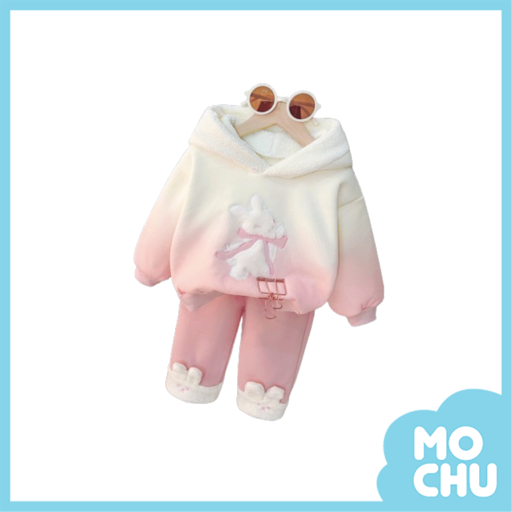 (90cm現貨)緞帶兔漸層加絨套裝