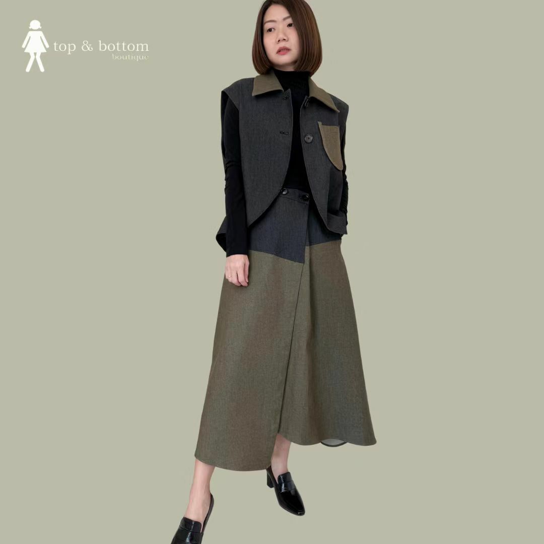 TWO TONE DENIM LONG SKIRT