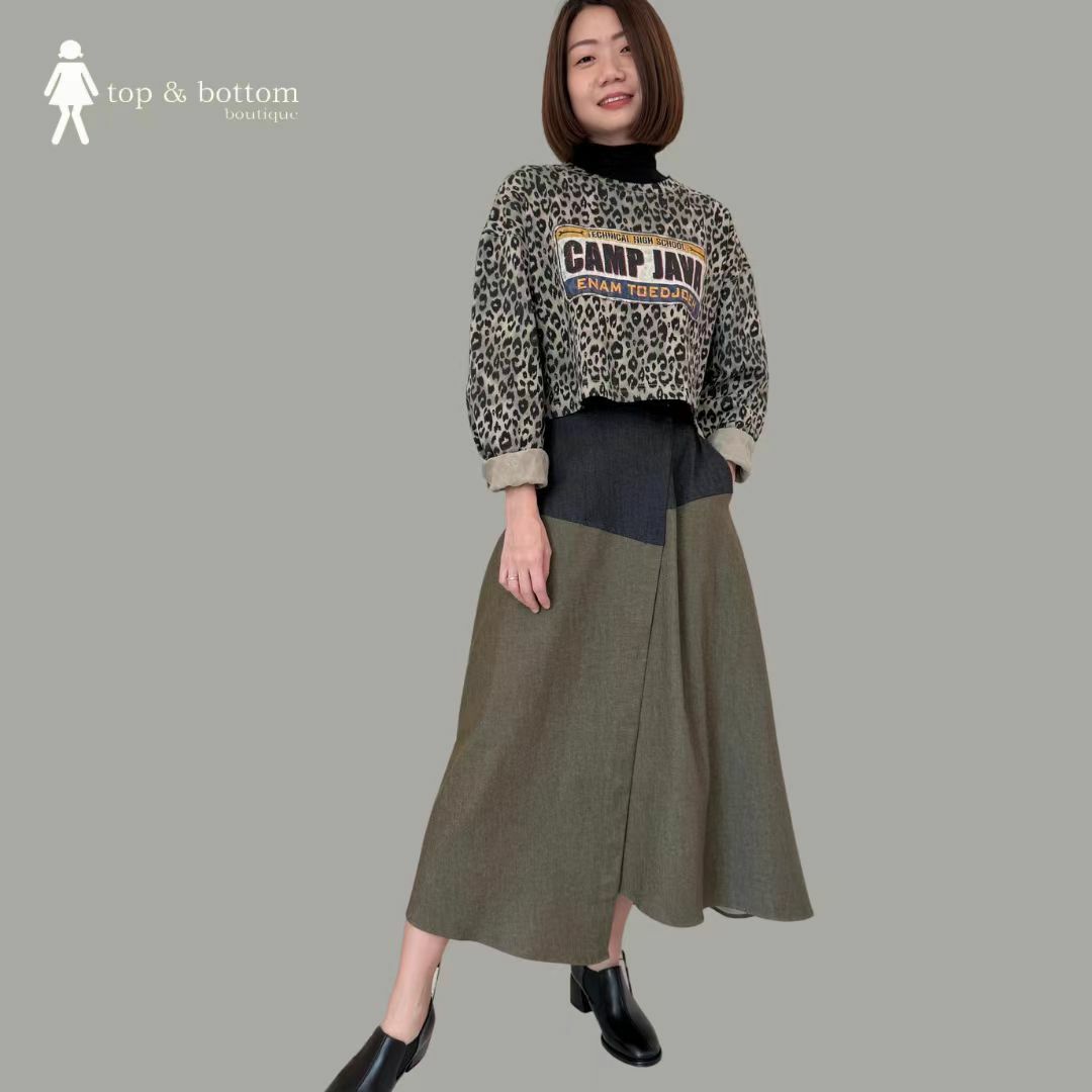 TWO TONE DENIM LONG SKIRT