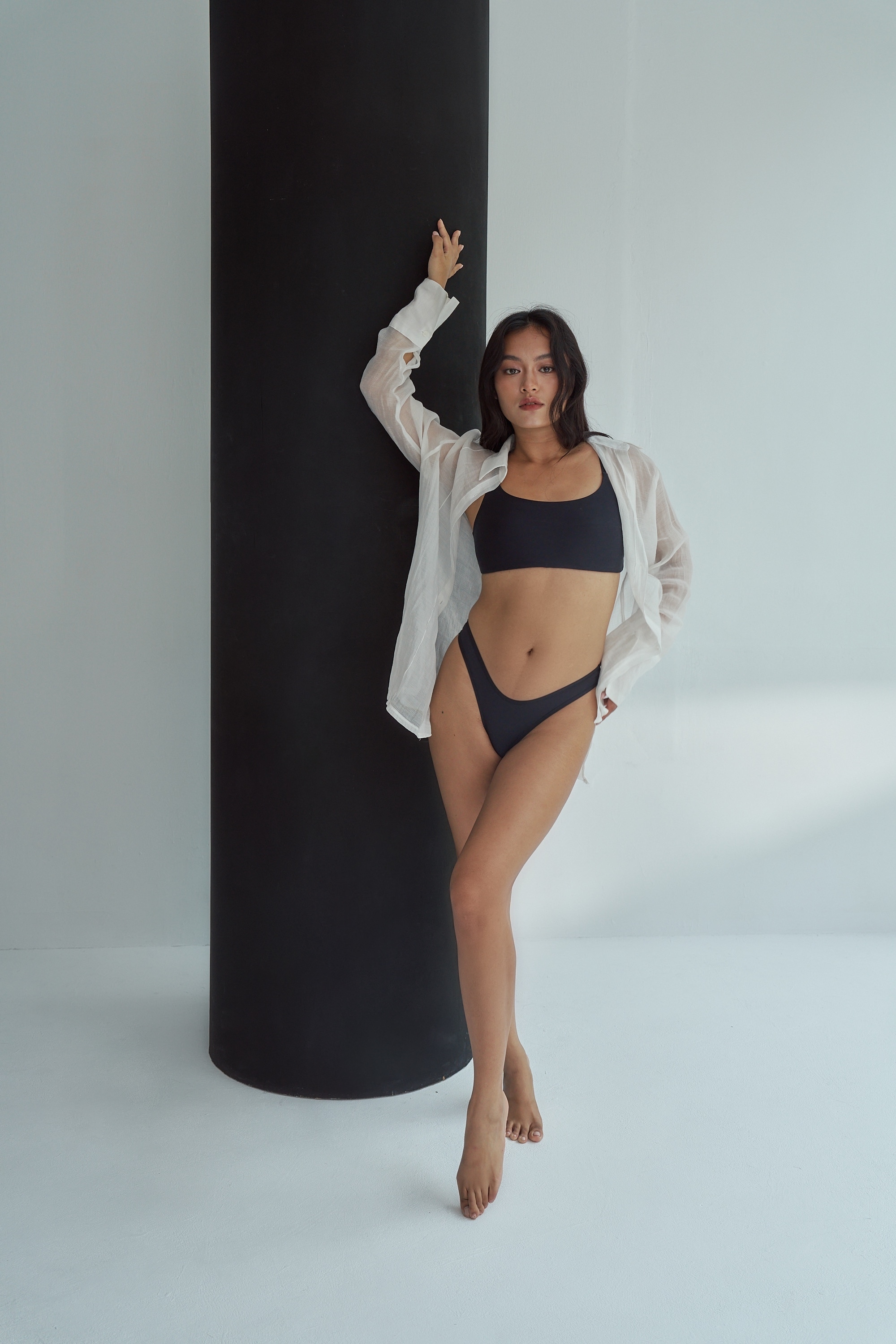 Meufs訂製裸感彈性抗菌背心內衣套組〔黑色〕