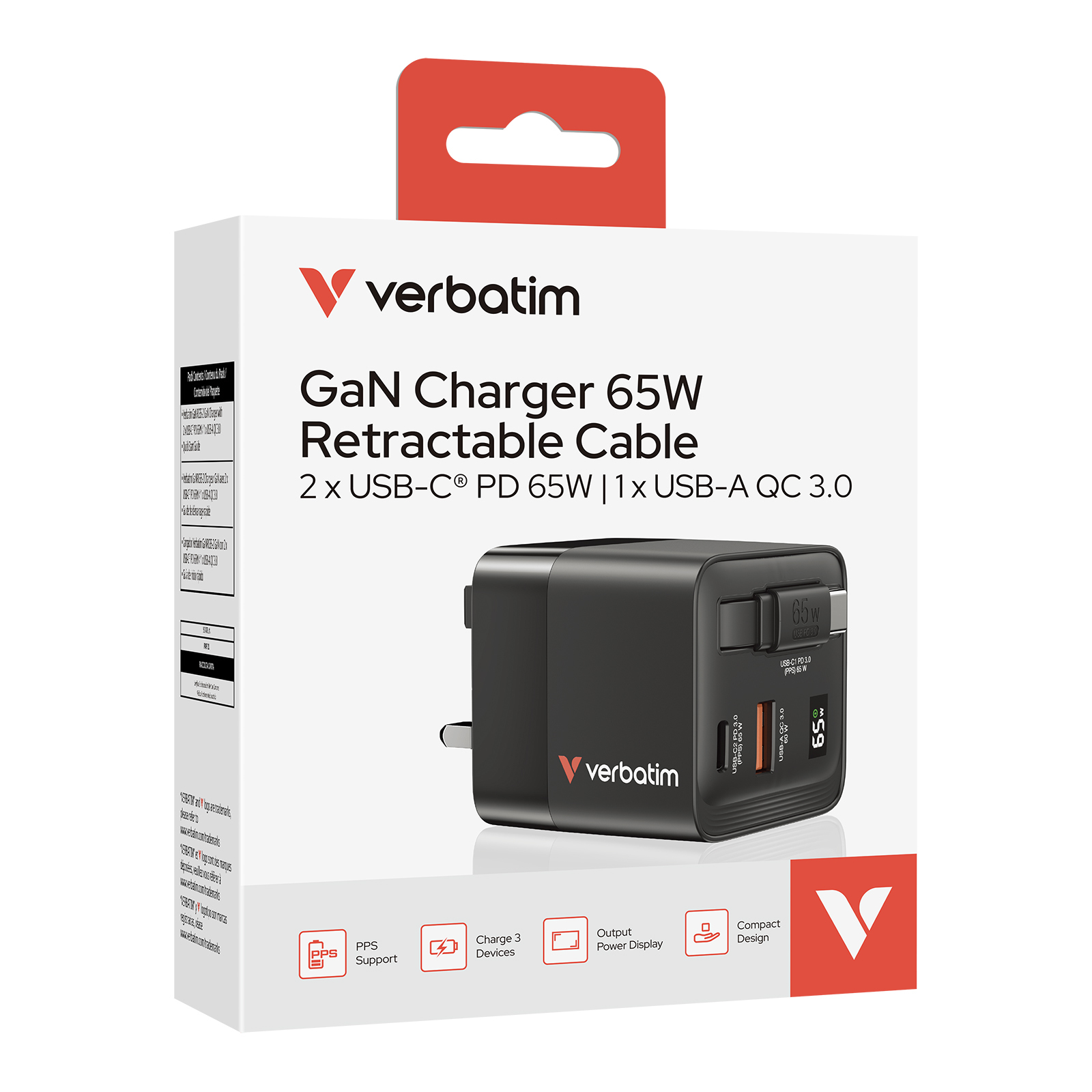 65W GaN 充電器連伸縮USB-C充電線