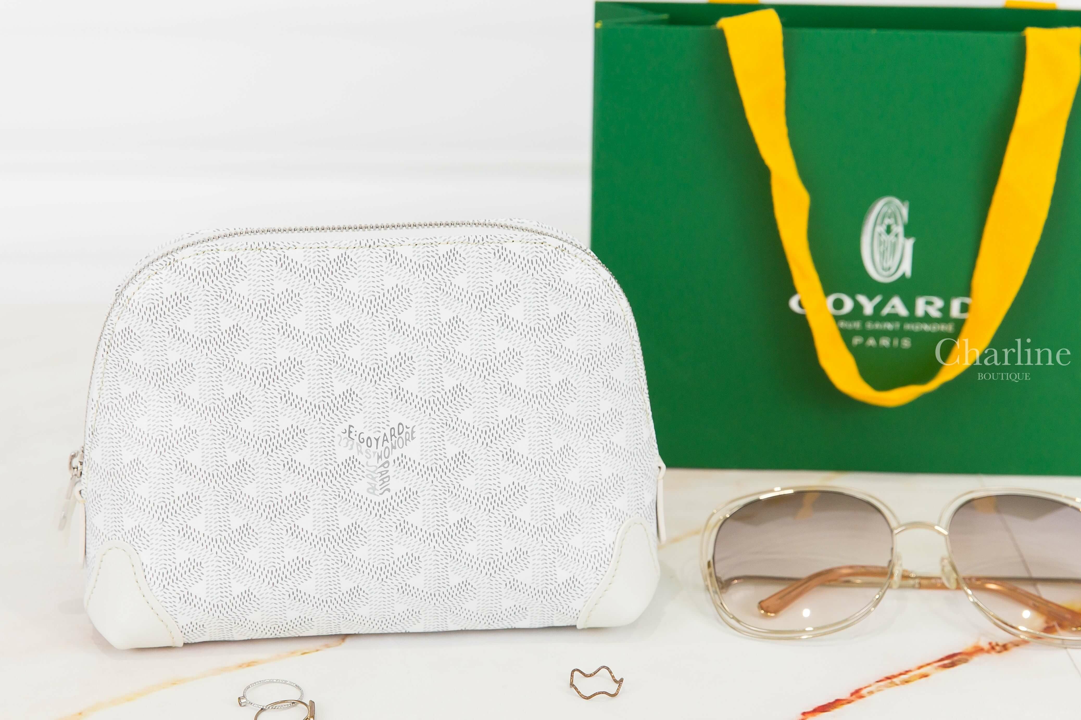 Goyard Vendôme Cosmetic Pouch 白色帆布小牛皮黃色內裡拉鍊化妝包