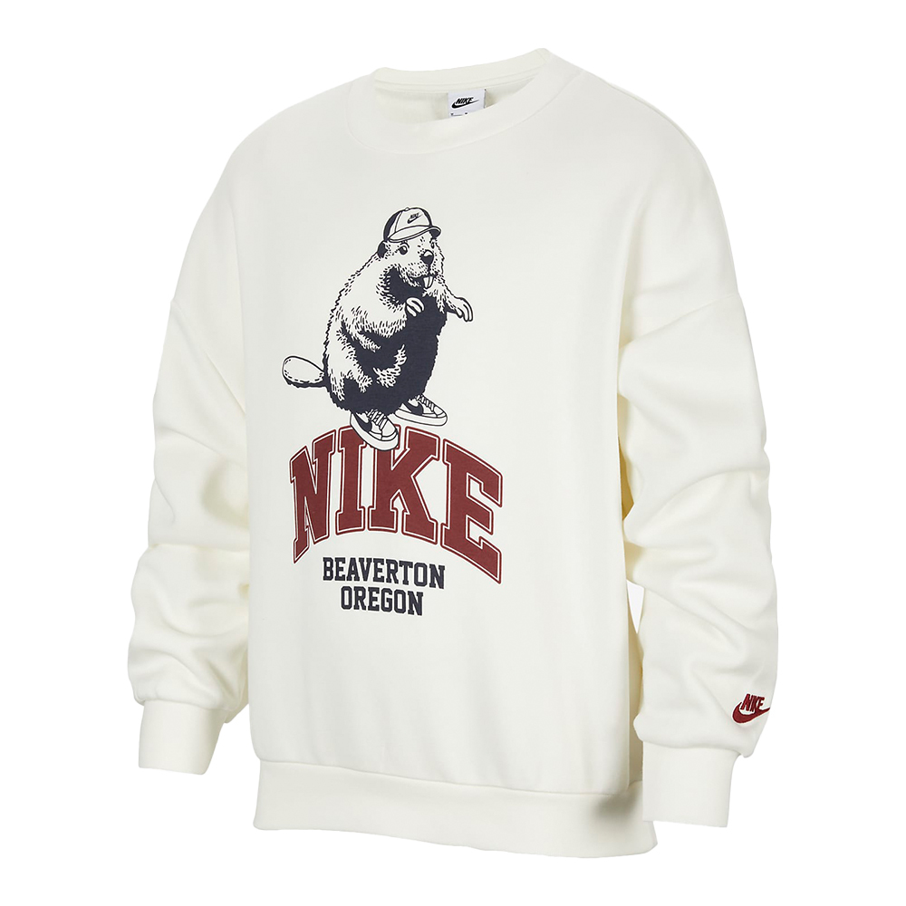 Nike Crew Icon RV GCEL 大童 童裝 米白色 運動 加絨 大學T 復古 長袖 HV1746-133