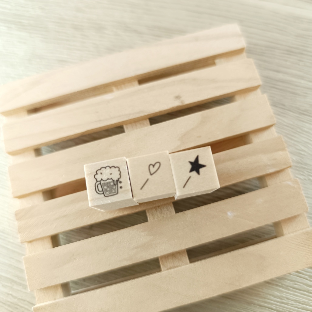 日本YUN．啤酒/愛心/星星 1.2x1.2cm迷你原創櫸木印章