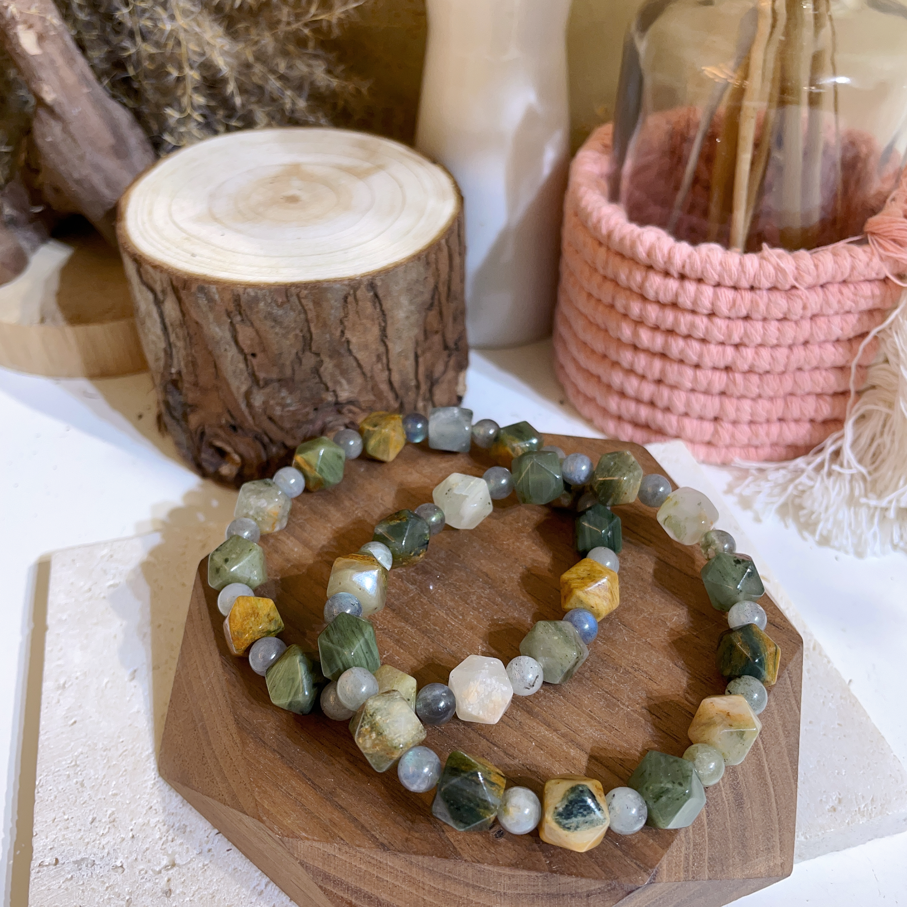 兔毛千層幽靈切割手串 8+mm