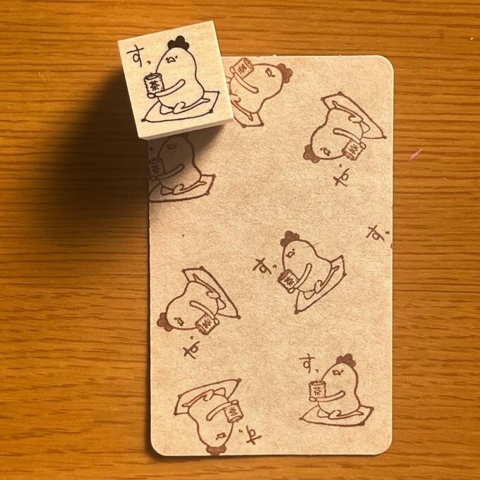 日本YUN．雞媽媽-請喝茶 2x2cm原創櫸木印章