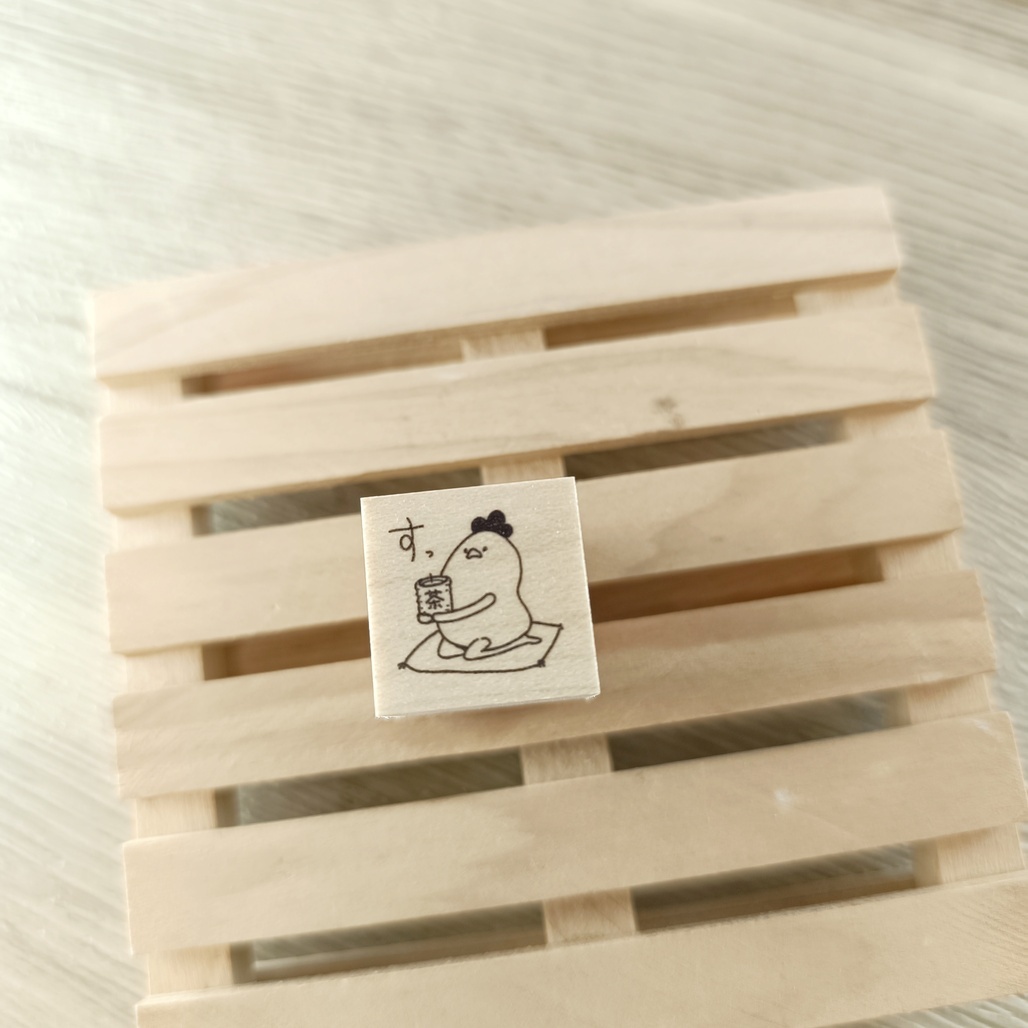日本YUN．雞媽媽-請喝茶 2x2cm原創櫸木印章