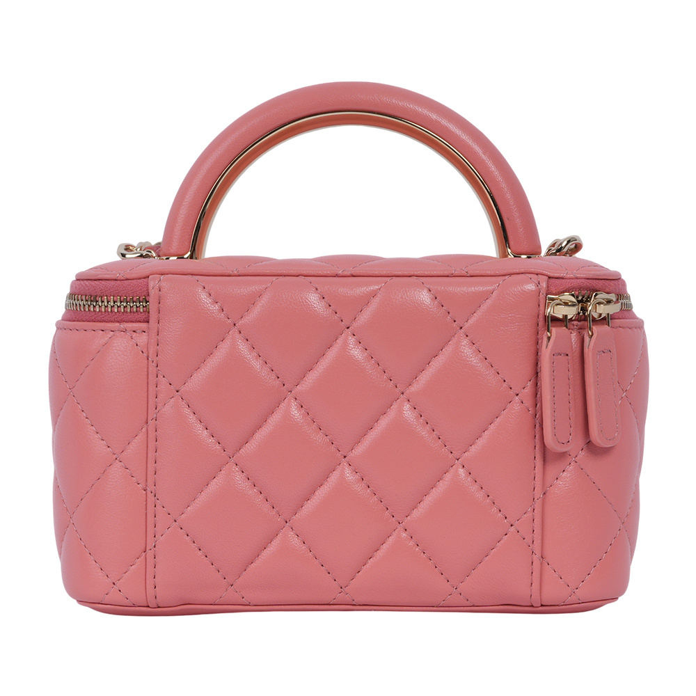 【CHANEL】金色CC Logo 小羊皮手提/斜背二用化妝包(粉色)CH19000083