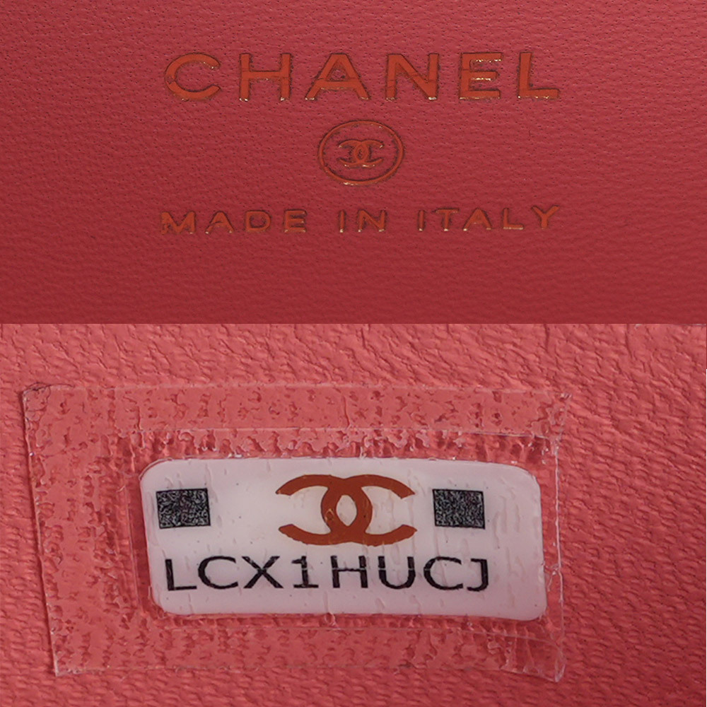 【CHANEL】金色CC Logo 小羊皮手提/斜背二用化妝包(粉色)CH19000083