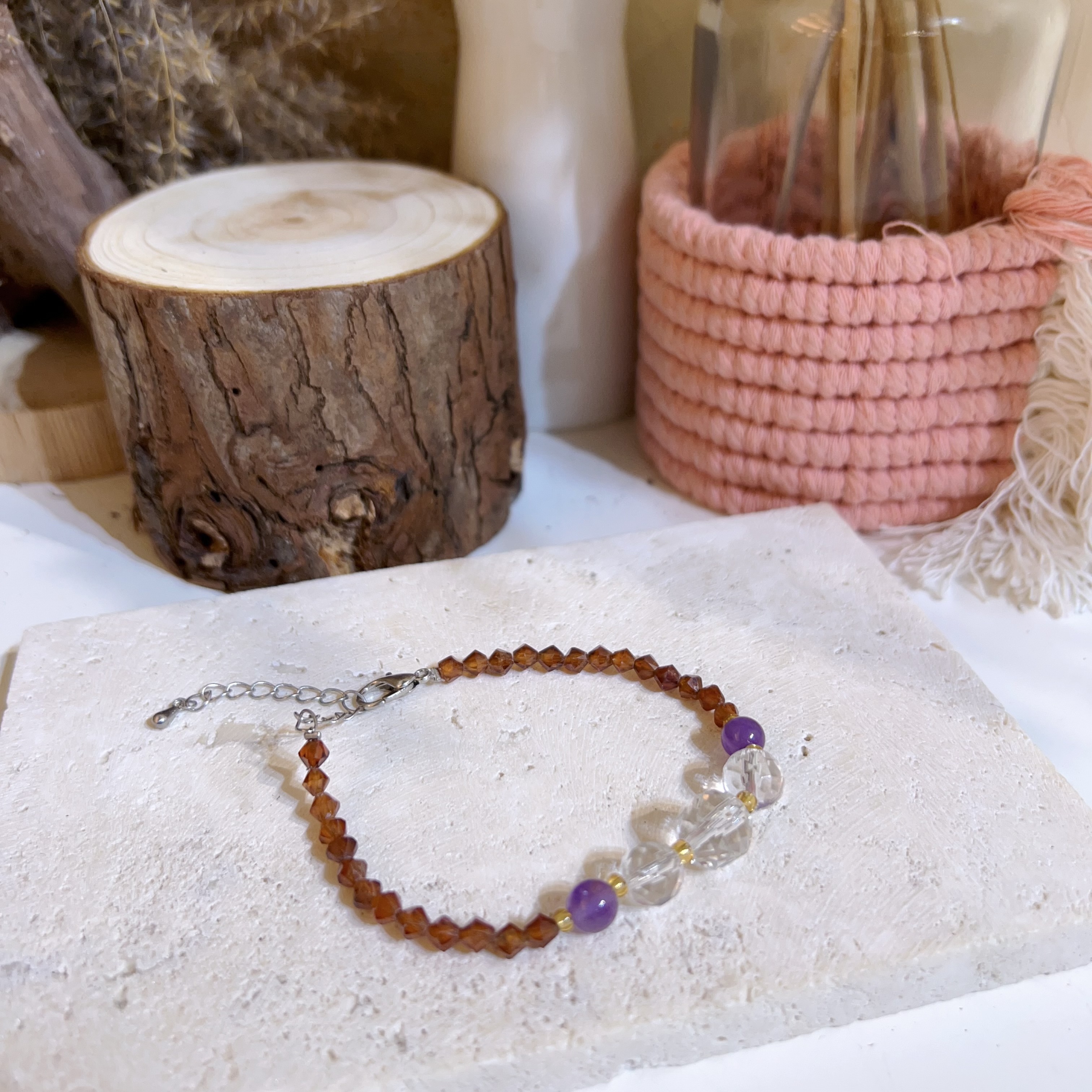 白水晶拼紫水晶手鏈 (23cm)