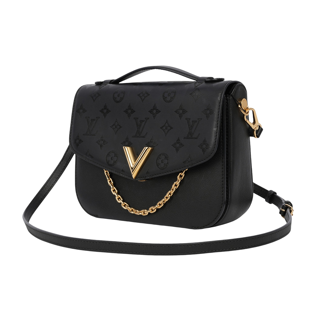 【Louis Vuitton / LV】Very Messenger Monogram 雙皮革二用郵差包(黑色)M53382