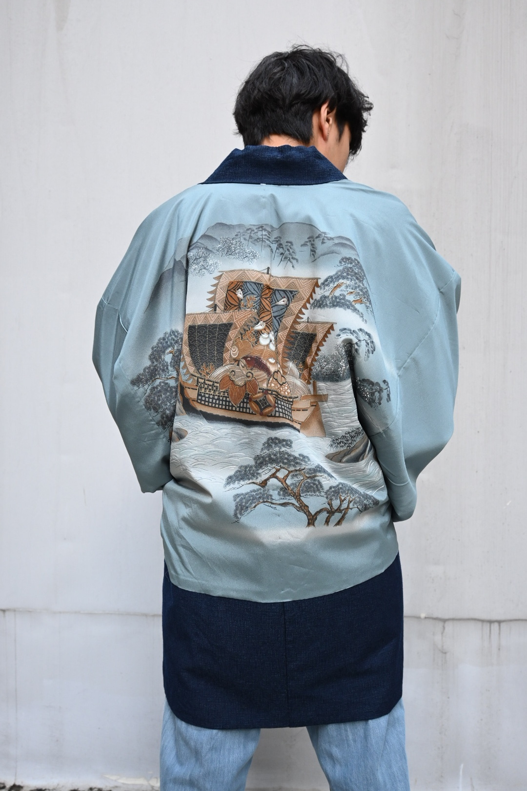 Vintage Japan Haori Jacket *Ships and landscapes