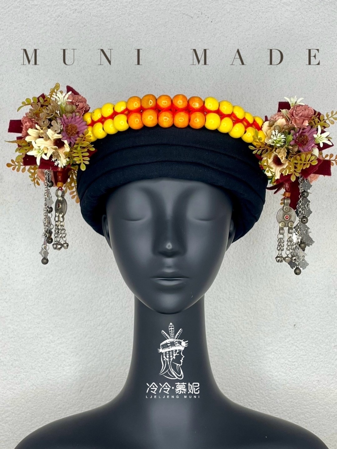 Muni-No.52木珠配花轉珠頭飾58cm(無帽胚)