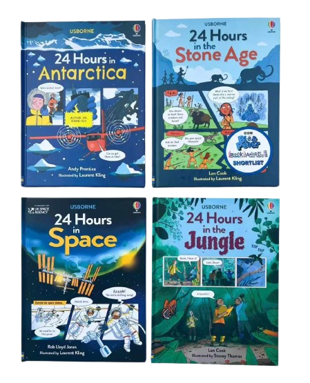 Usborne 24 hours 4 books Bundle (24 hours in Antarctica , 24 hours in the Stone Age , 24 hours in Space , 24 hours in the Jungle  )