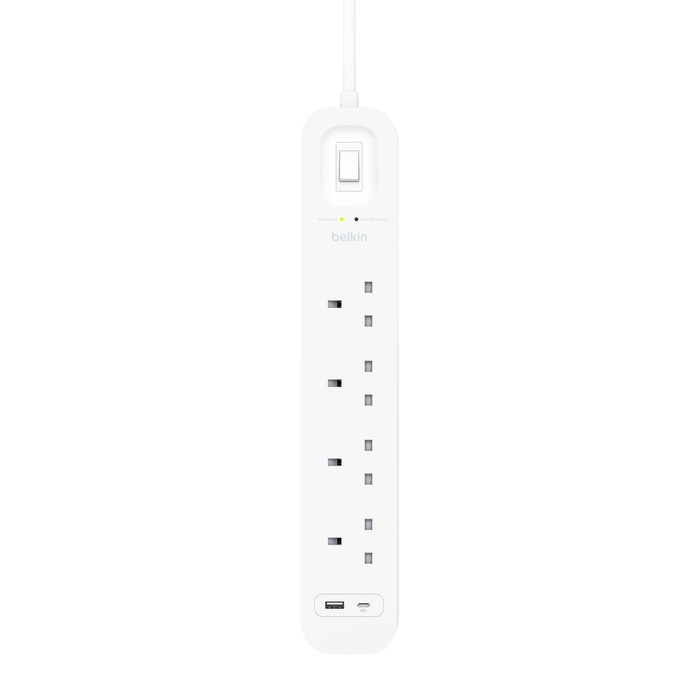 Connect 4位防雷保護拖板 (1個USB C, 1個USB A, 2米電源線)