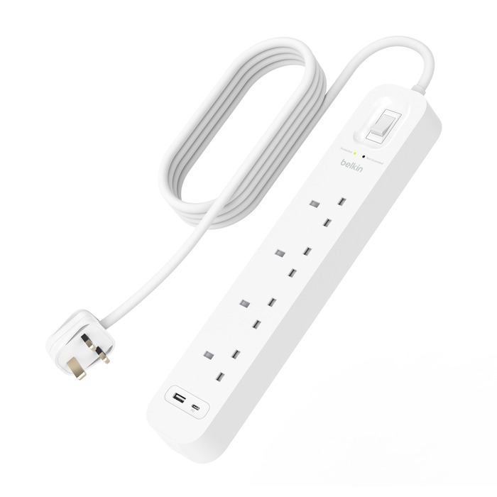 Connect 4位防雷保護拖板 (1個USB C, 1個USB A, 2米電源線)