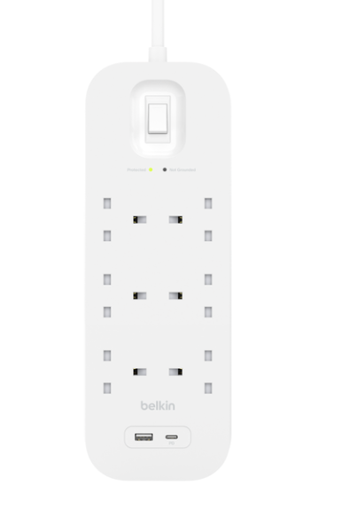 Connect 6位防雷保護拖板 (1個USB C, 1個USB A, 2米電源線)