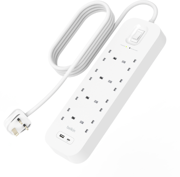 Connect 8位防雷保護拖板 (1個USB C, 1個USB A, 2米電源線)